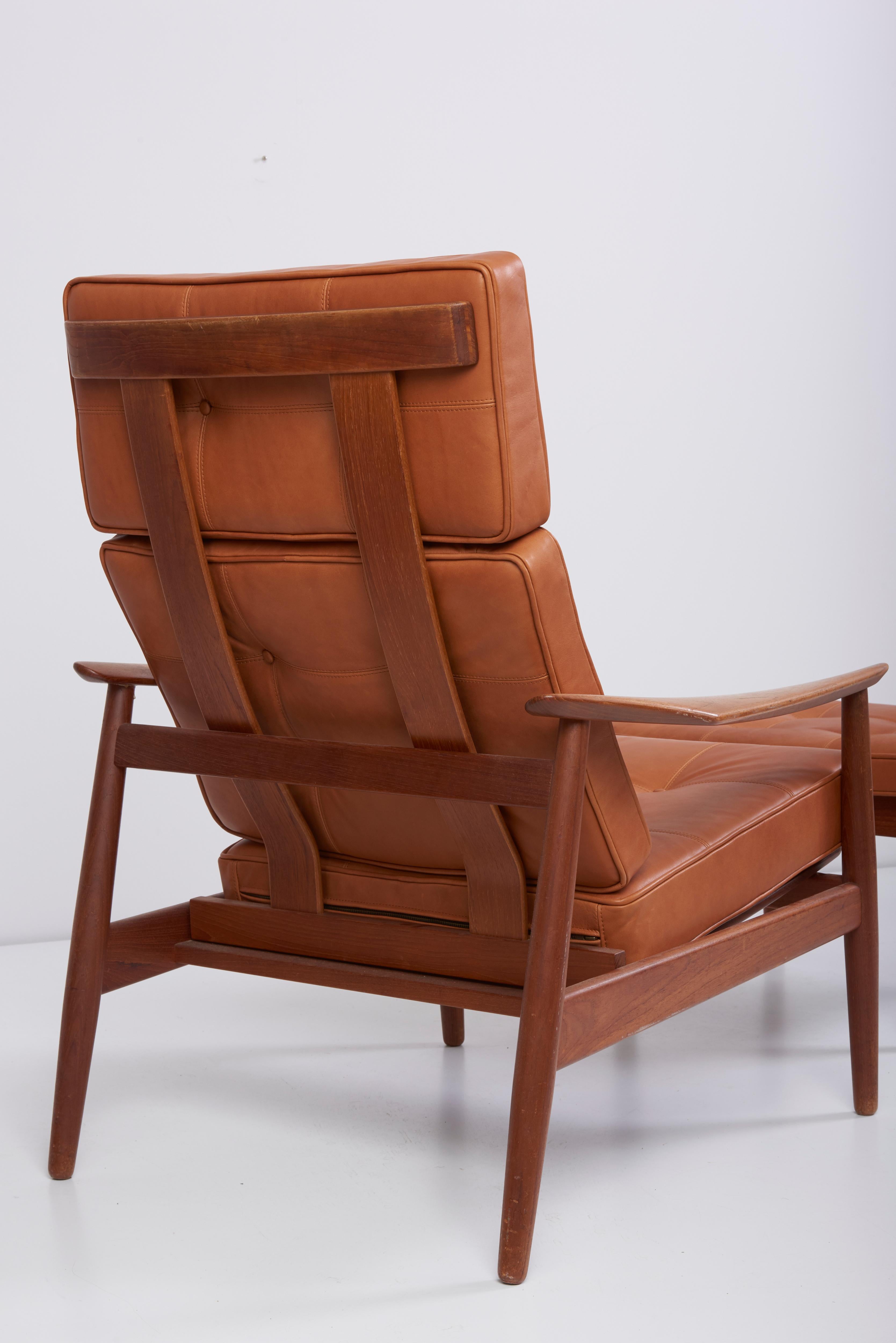 Reclining Lounge Chair FD 164 with Ottoman by Arne Vodder, Denmark, 1960s In Good Condition In Berlin, DE