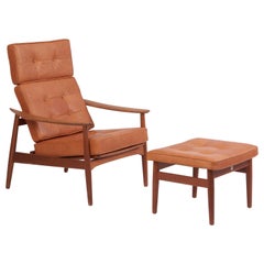 Reclining Lounge Chair FD 164 with Ottoman by Arne Vodder, Denmark, 1960s
