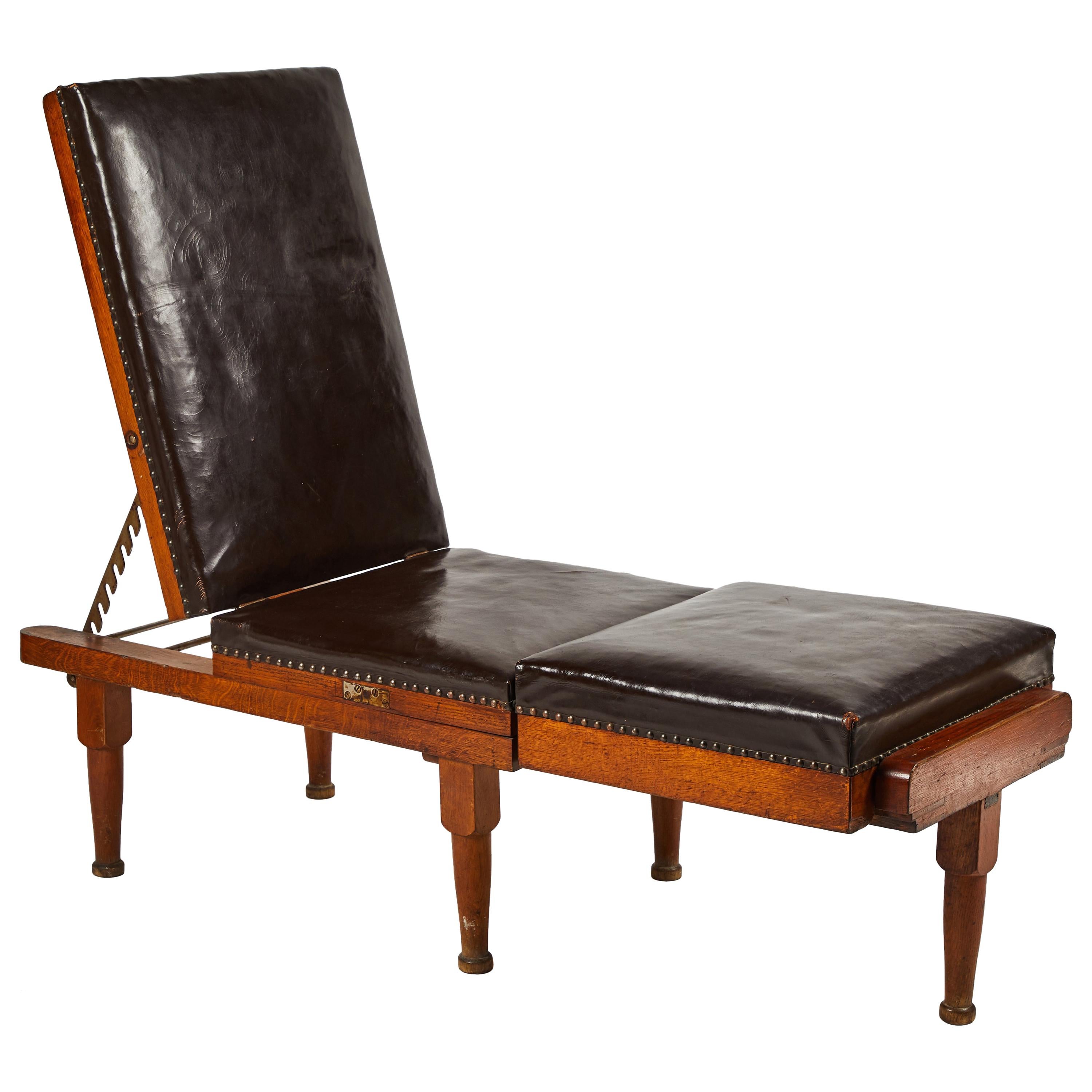Reclining Mahogany and Leather Upholstered Chaise from Mid-19th Century France
