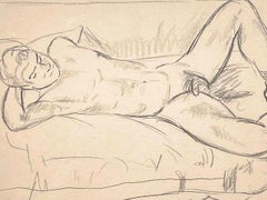 "Reclining Male Nude", Important Drawing by Edward Wolfe, Duncan Grant's Circle