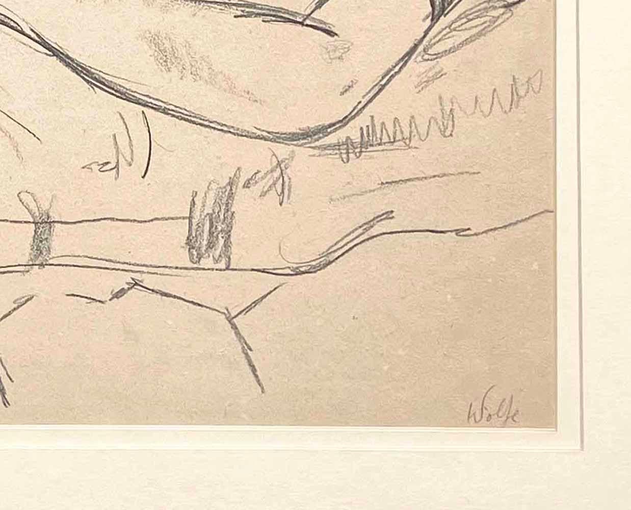 „Reclining Male Nude“, wichtige Zeichnung von Edward Wolfe, Duncan Grants Kreis (Art déco) im Angebot