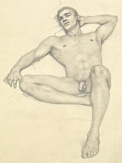 "Nudo maschile reclinato", importante primo disegno a matita di John B. Lears, 1960