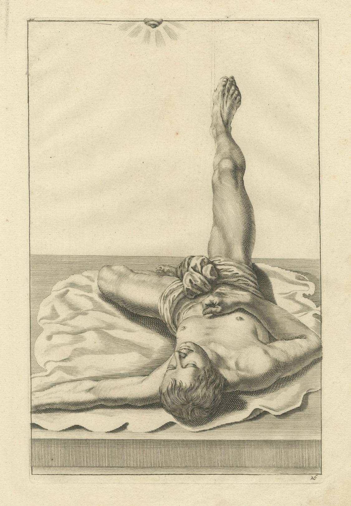 Reclining Male Nude with Raised Leg after de Lairesse German Manual, c1745