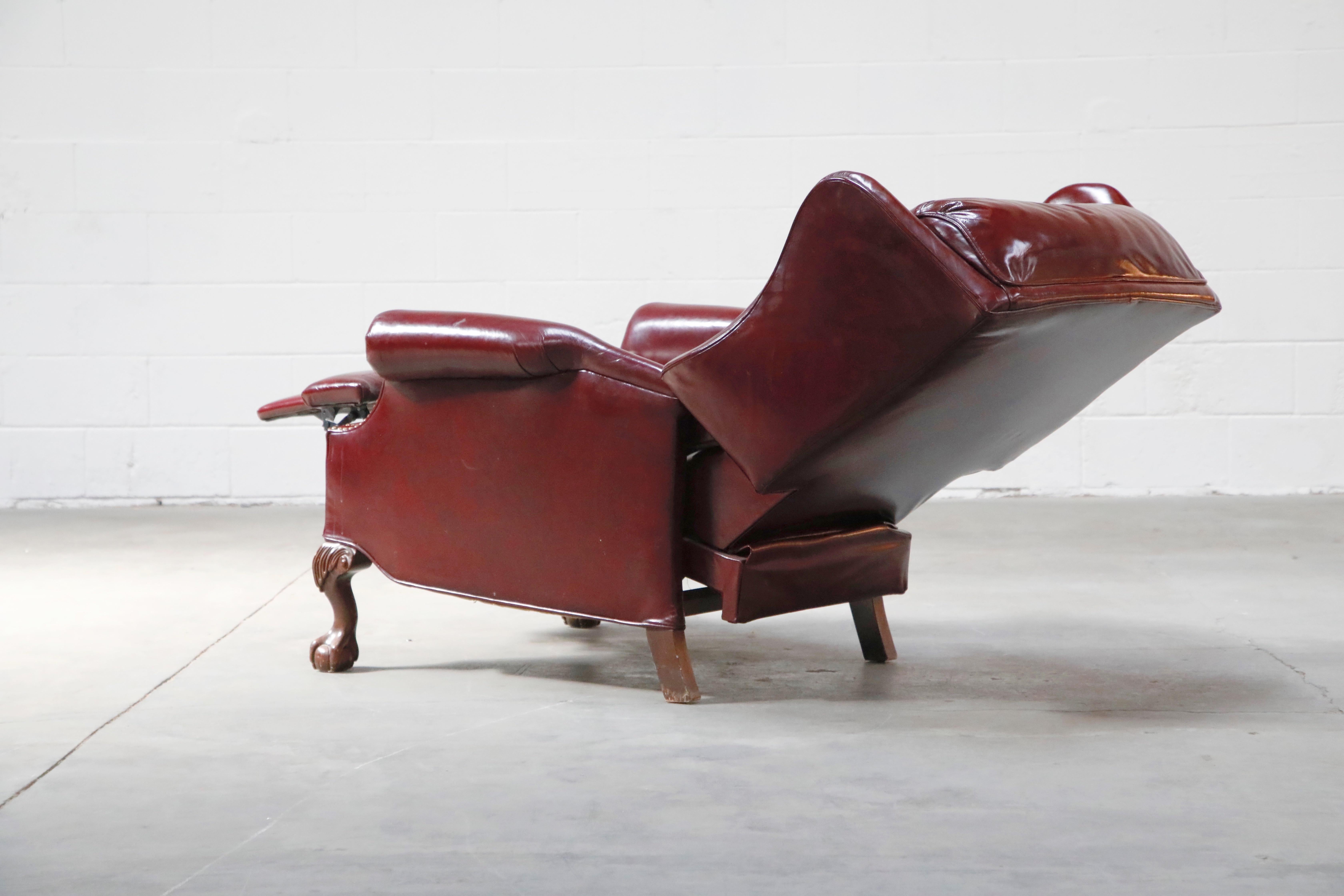 Reclining Napoleon III Style Wingback Library Armchair in Burgundy Leather 2