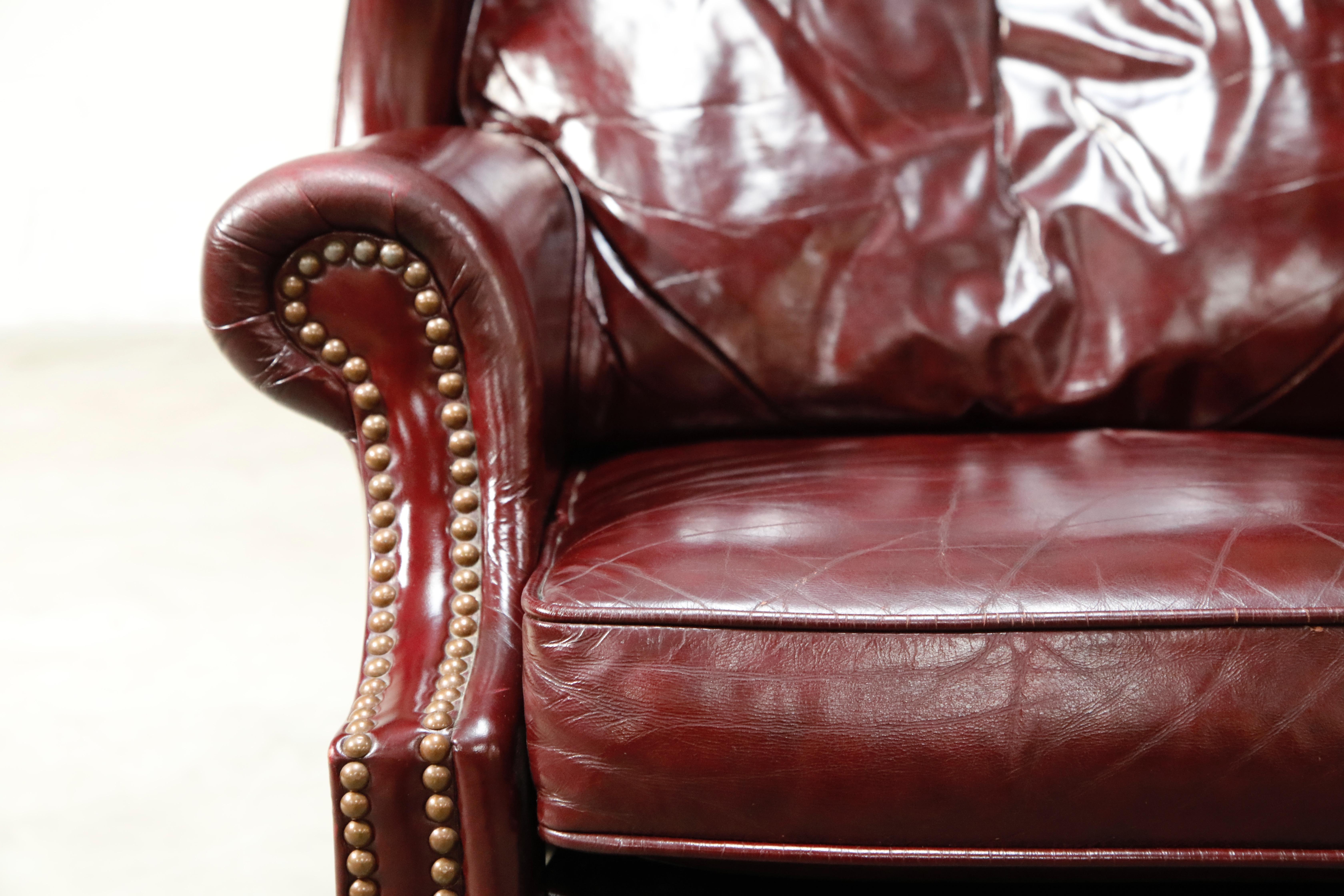 Reclining Napoleon III Style Wingback Library Armchair in Burgundy Leather 4