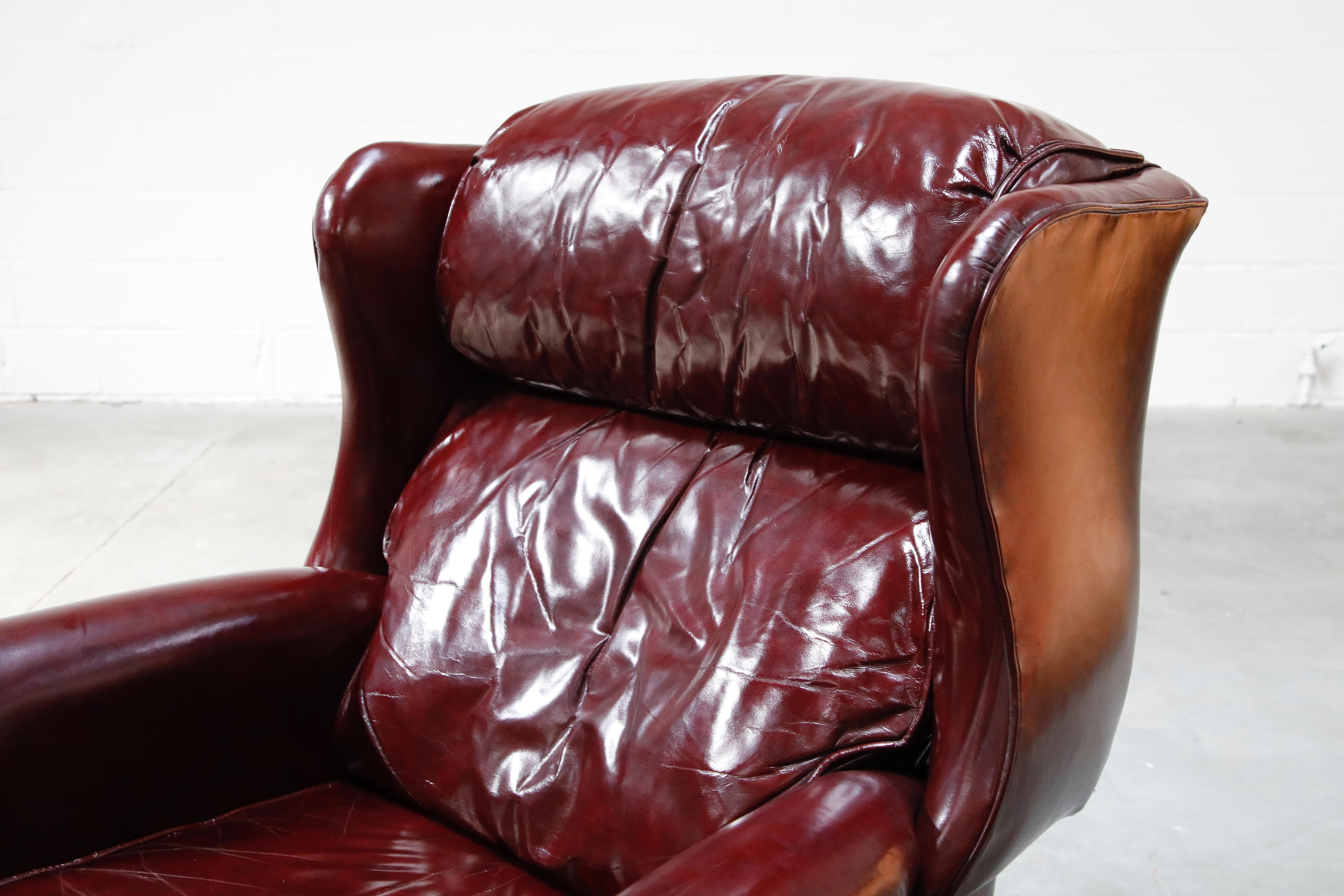 Reclining Napoleon III Style Wingback Library Armchair in Burgundy Leather 5