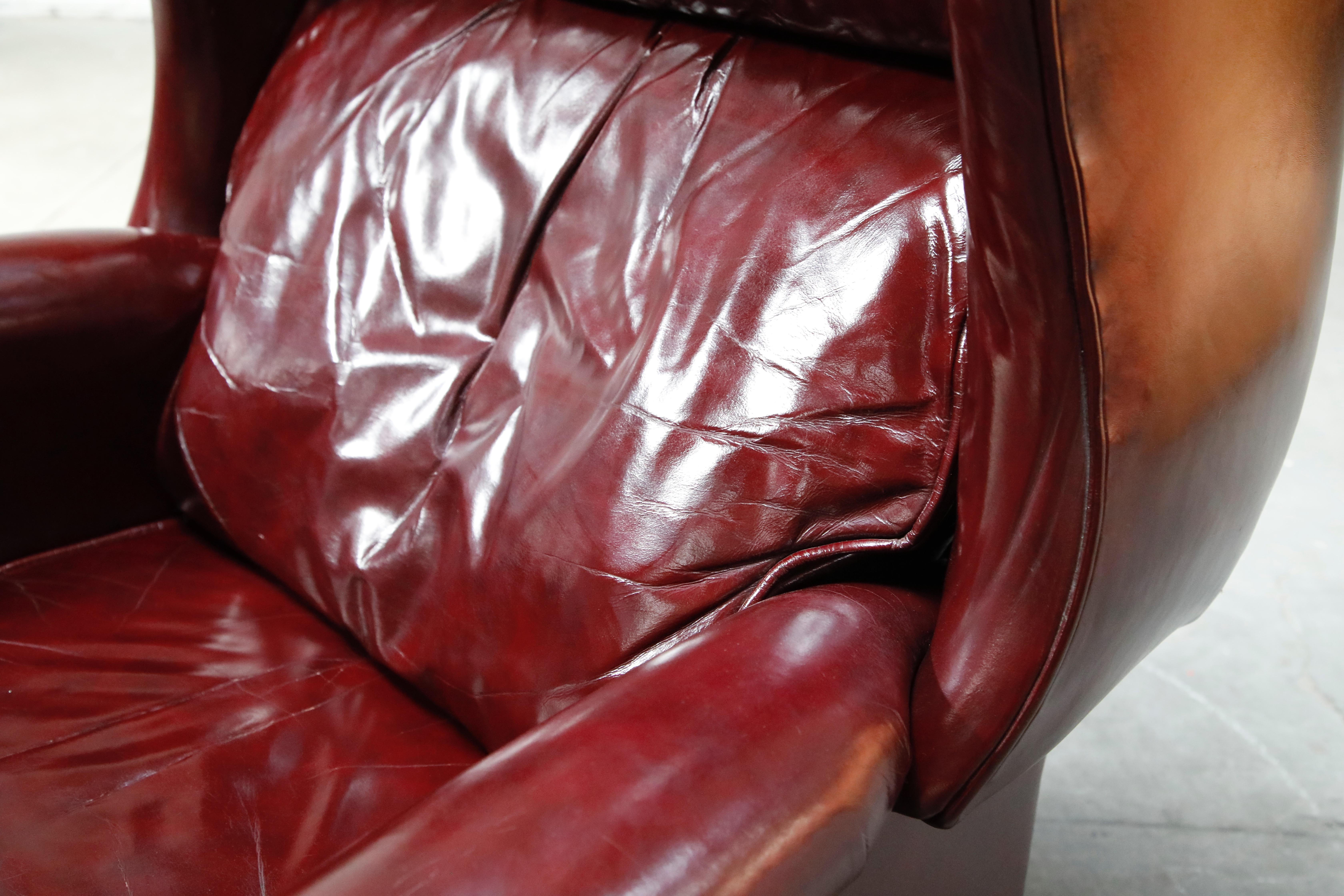 Reclining Napoleon III Style Wingback Library Armchair in Burgundy Leather 7