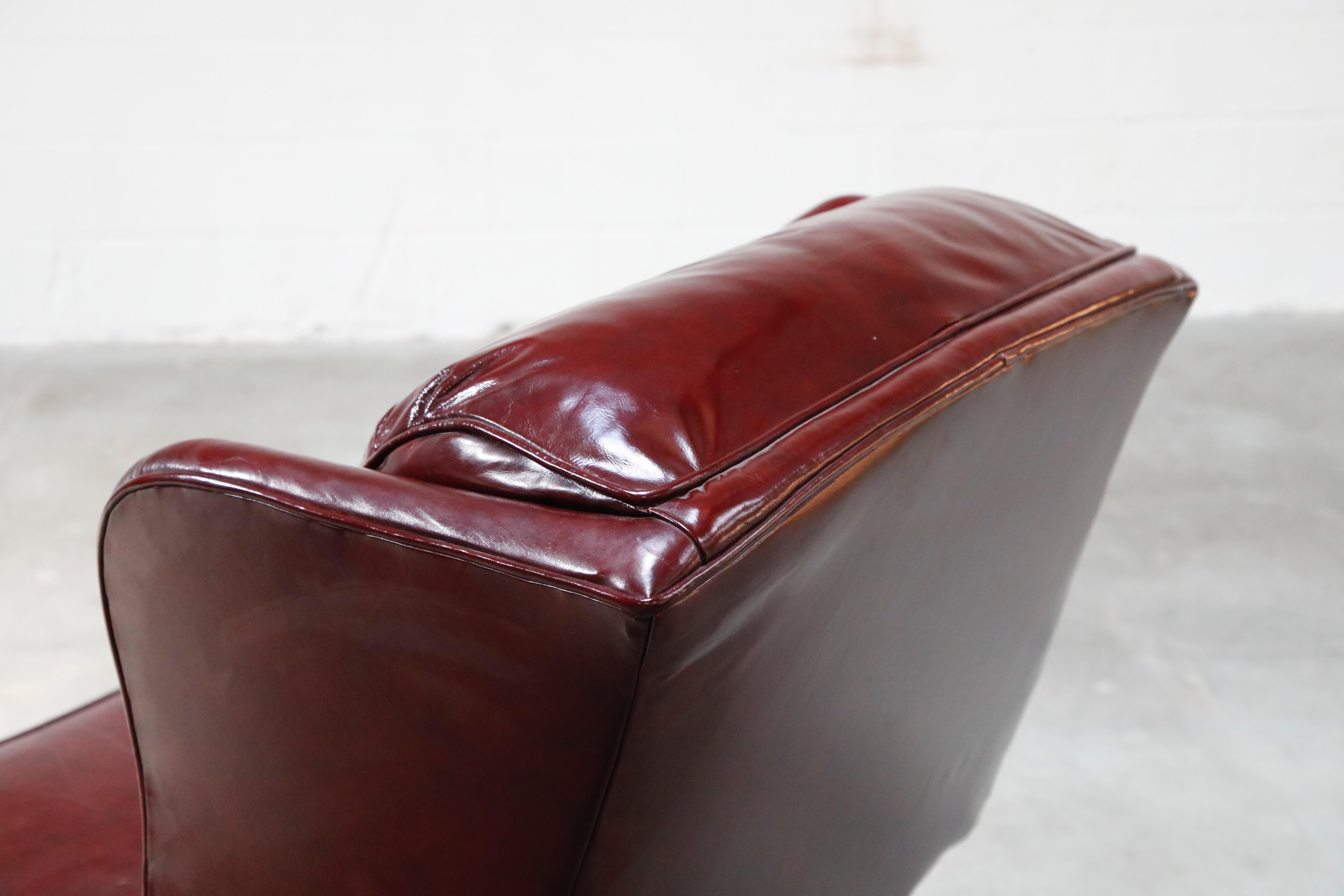 Reclining Napoleon III Style Wingback Library Armchair in Burgundy Leather 9