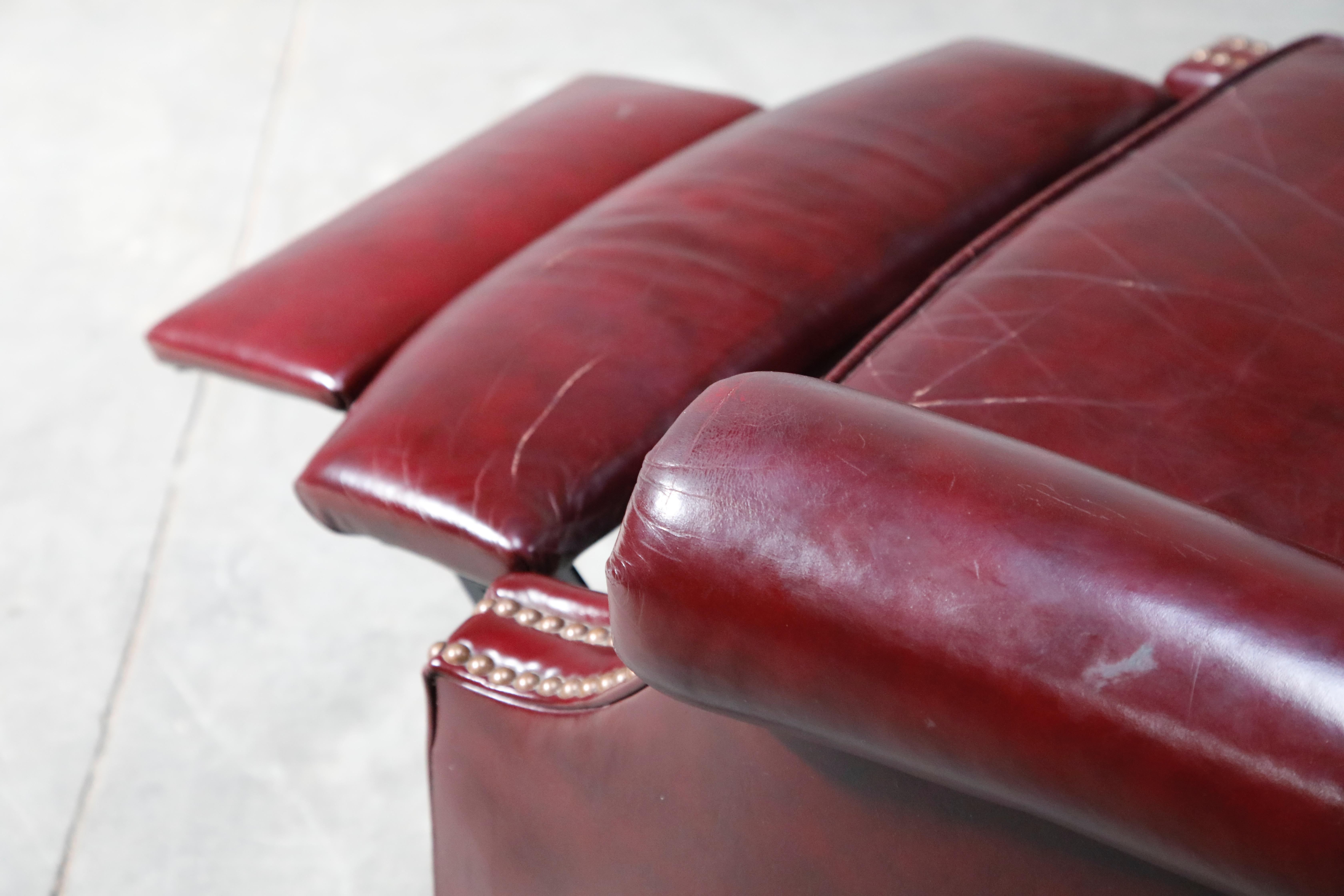 Reclining Napoleon III Style Wingback Library Armchair in Burgundy Leather 11
