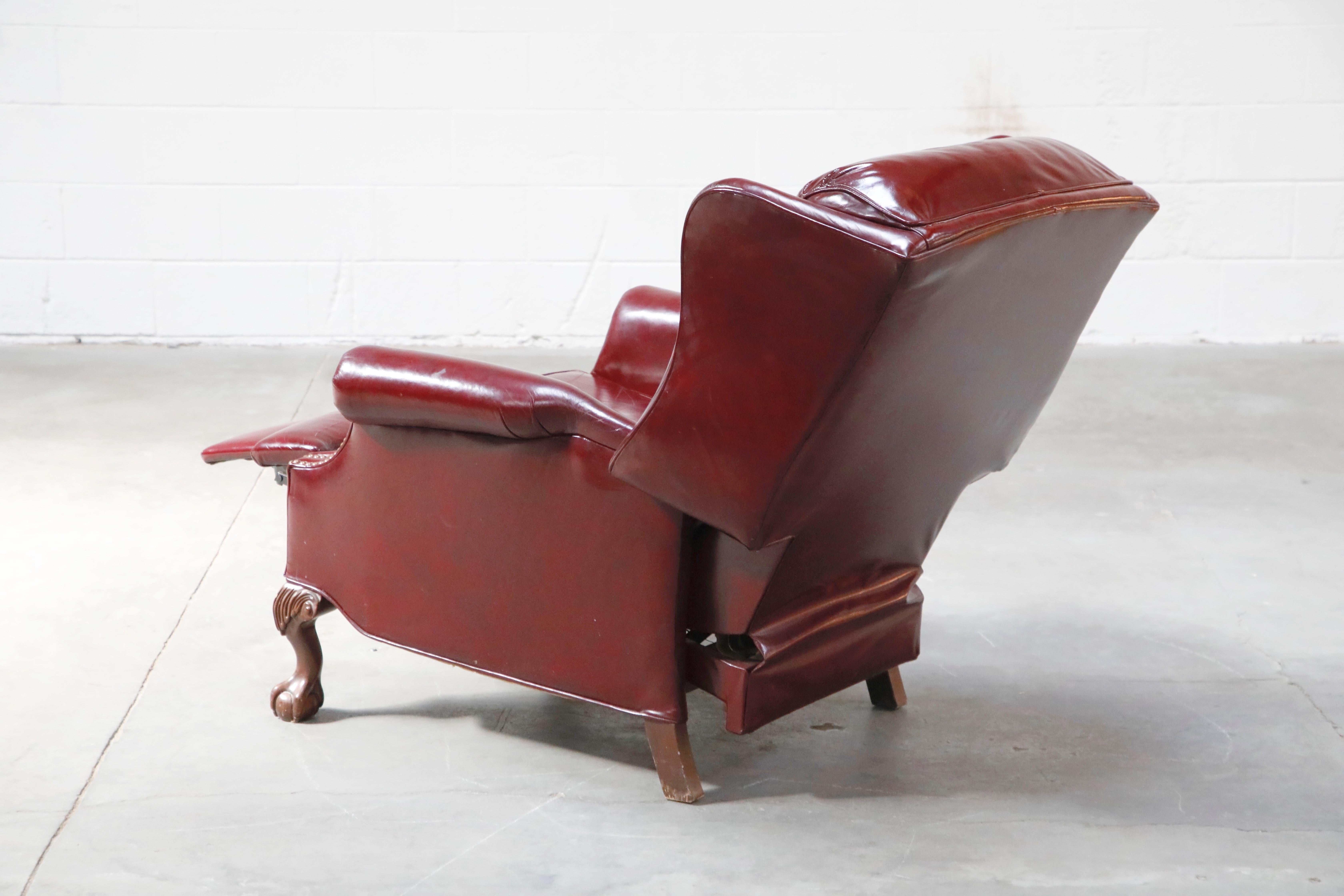 Reclining Napoleon III Style Wingback Library Armchair in Burgundy Leather 1