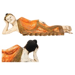 Reclining Nepalese Buddha Statue - Painted Buddhist Interiors Sculpture