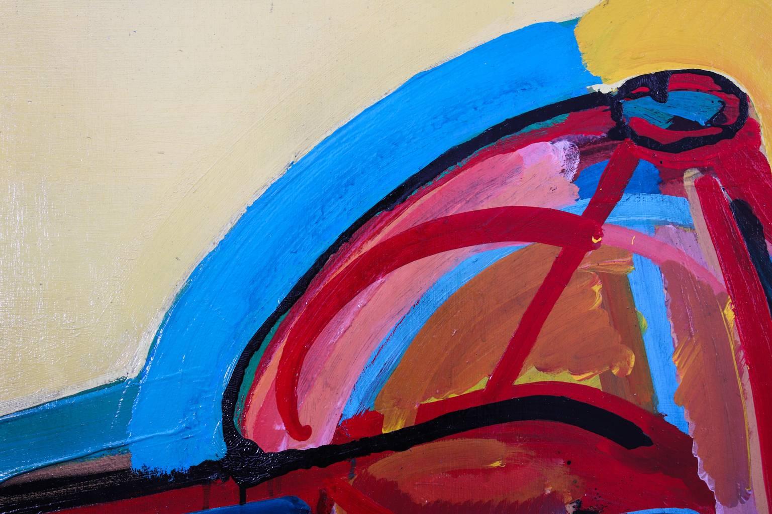 Œuvre d'art contemporaine en huile sur toile de Fred Ingrams représentant un nu allongé sur un fond jaune. Signé par l'artiste en bas à droite dans un cadre personnalisé 
 