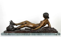 Reclining Nude Bronze Sculpture After Ary Bitter