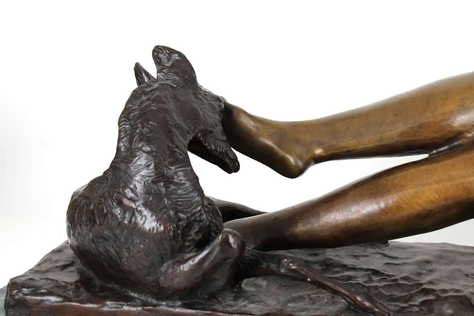 Cast Reclining Nude Bronze Sculpture After Ary Bitter For Sale