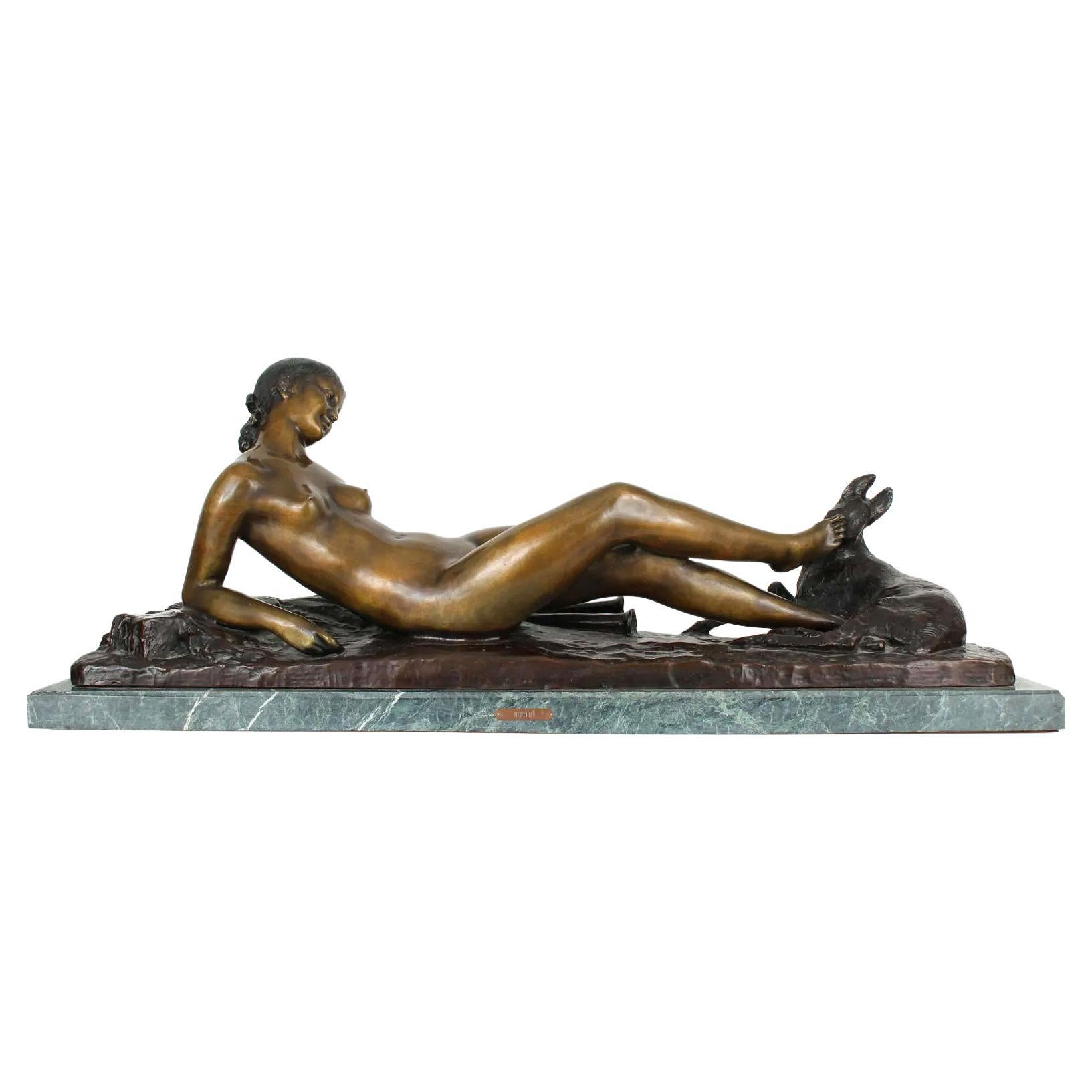 Reclining Nude Bronze Sculpture After Ary Bitter For Sale