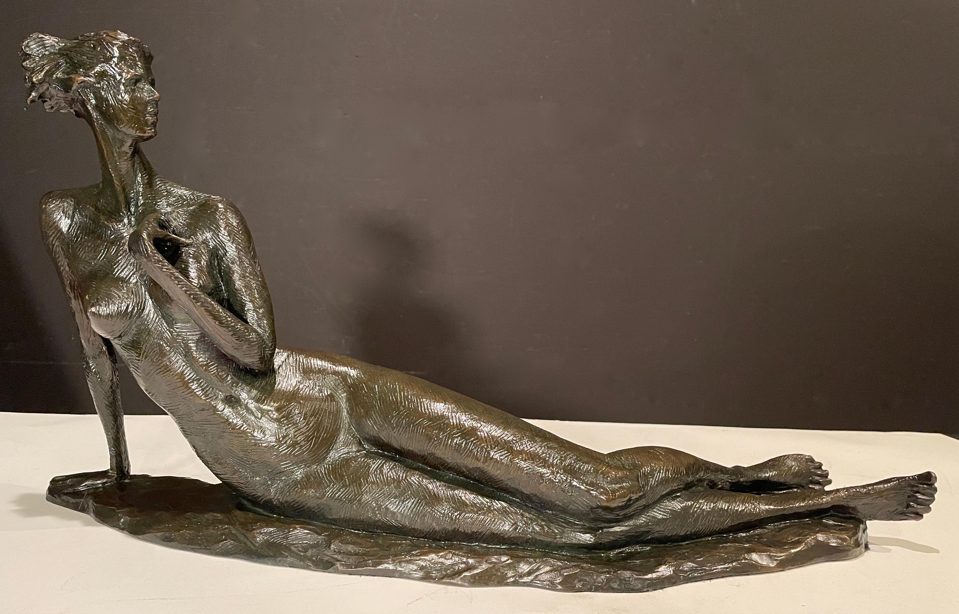 American Reclining Nude Female Bronze Sculpture by Thomas Corbin