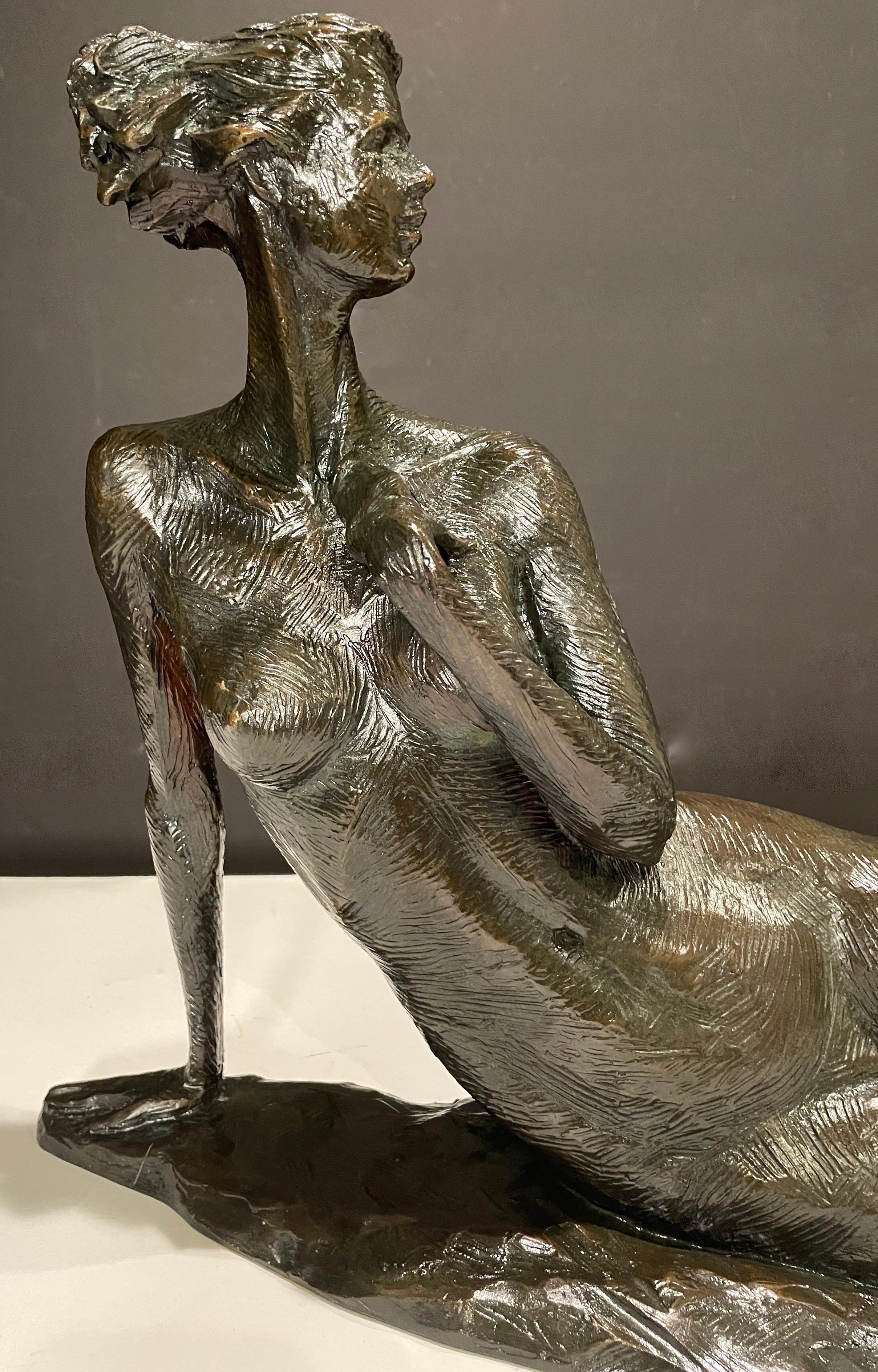 Patinated Reclining Nude Female Bronze Sculpture by Thomas Corbin