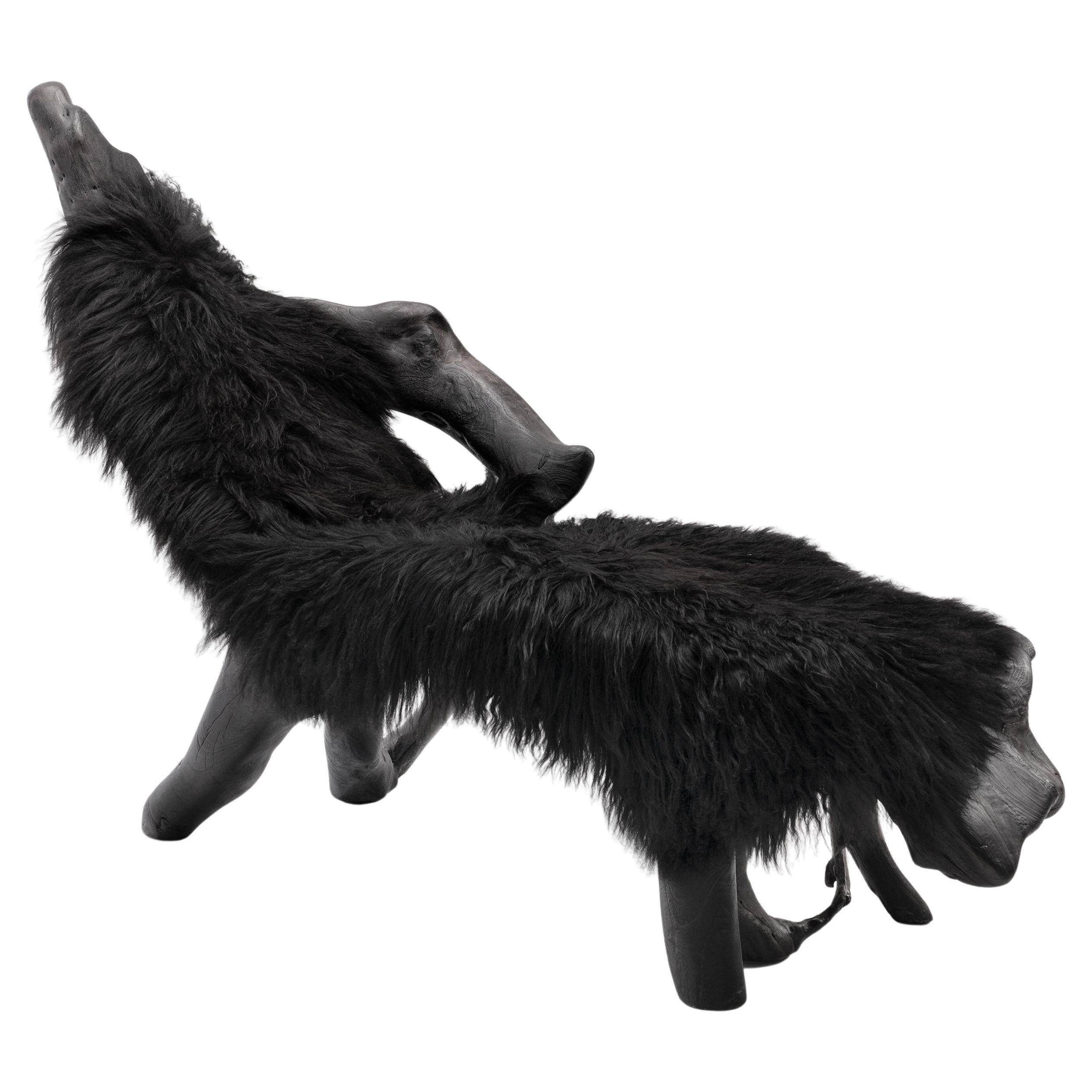 Reclining Nude • Hand-Carved Solid Wood & Sheepskin Chair by Odditi For Sale