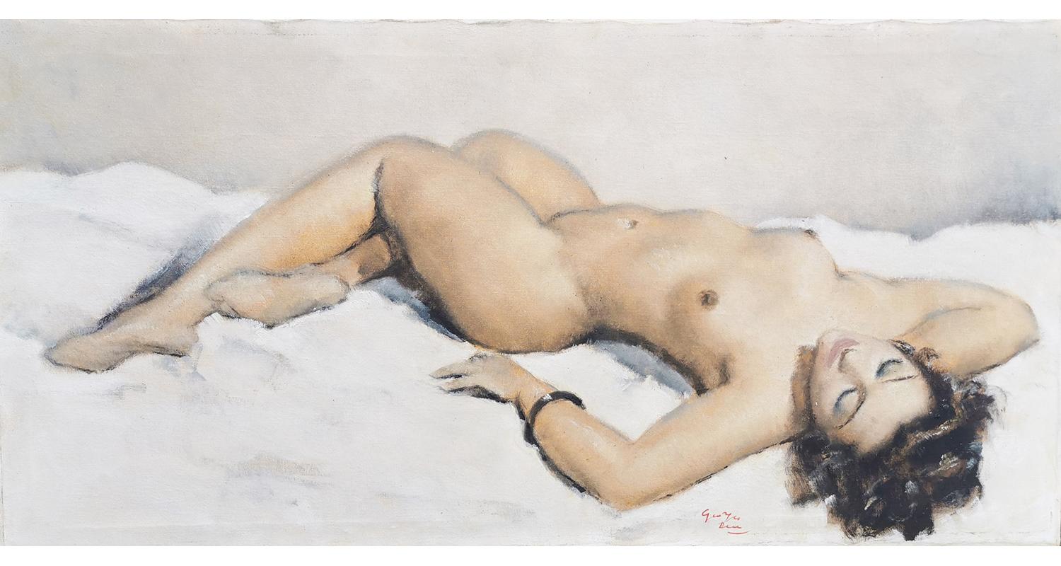 Georges Pierre Guinegault (1893 – 1952) – Reclining nude

oil on canvas – 1950 ca.
50 cm x 100 cm without frame
62 cm x 112 cm with frame

Signed lower center, original white lacquered frame.

Georges-Pierre Guinegault

Georges Guinegault,
