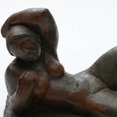 Reclining Nude Woman Sculpture in Burnt Clay