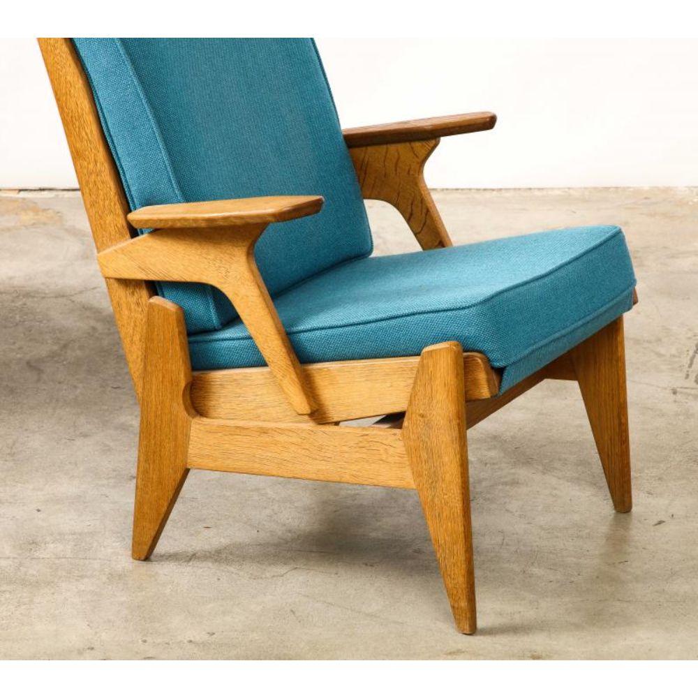 Reclining Oak Armchair/Lounge Chair by Guillerme et Chambron, circa 1950 In Excellent Condition For Sale In New York City, NY