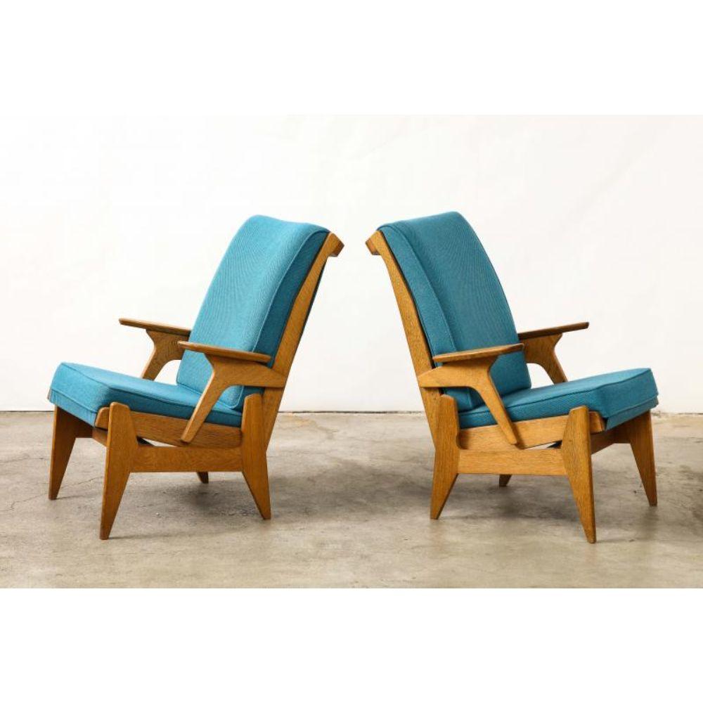 Reclining Oak Armchair/Lounge Chair by Guillerme et Chambron, circa 1950 For Sale 2