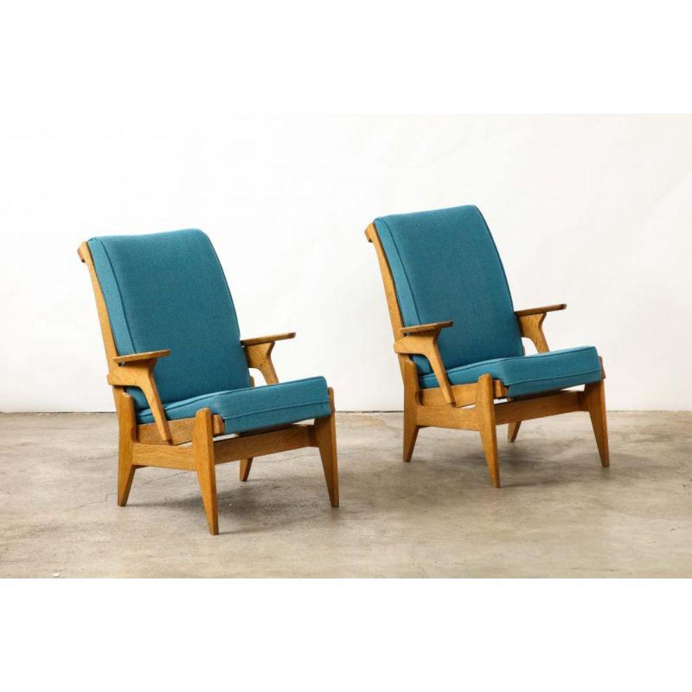 20th Century Reclining Oak Armchair/Lounge Chair by Guillerme et Chambron, circa 1950 For Sale