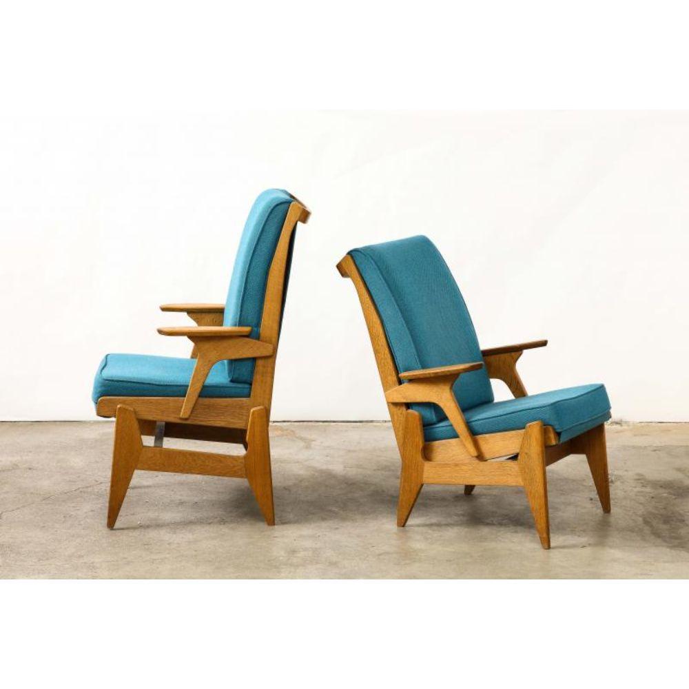 Reclining Oak Armchair/Lounge Chair by Guillerme et Chambron, circa 1950 For Sale 3
