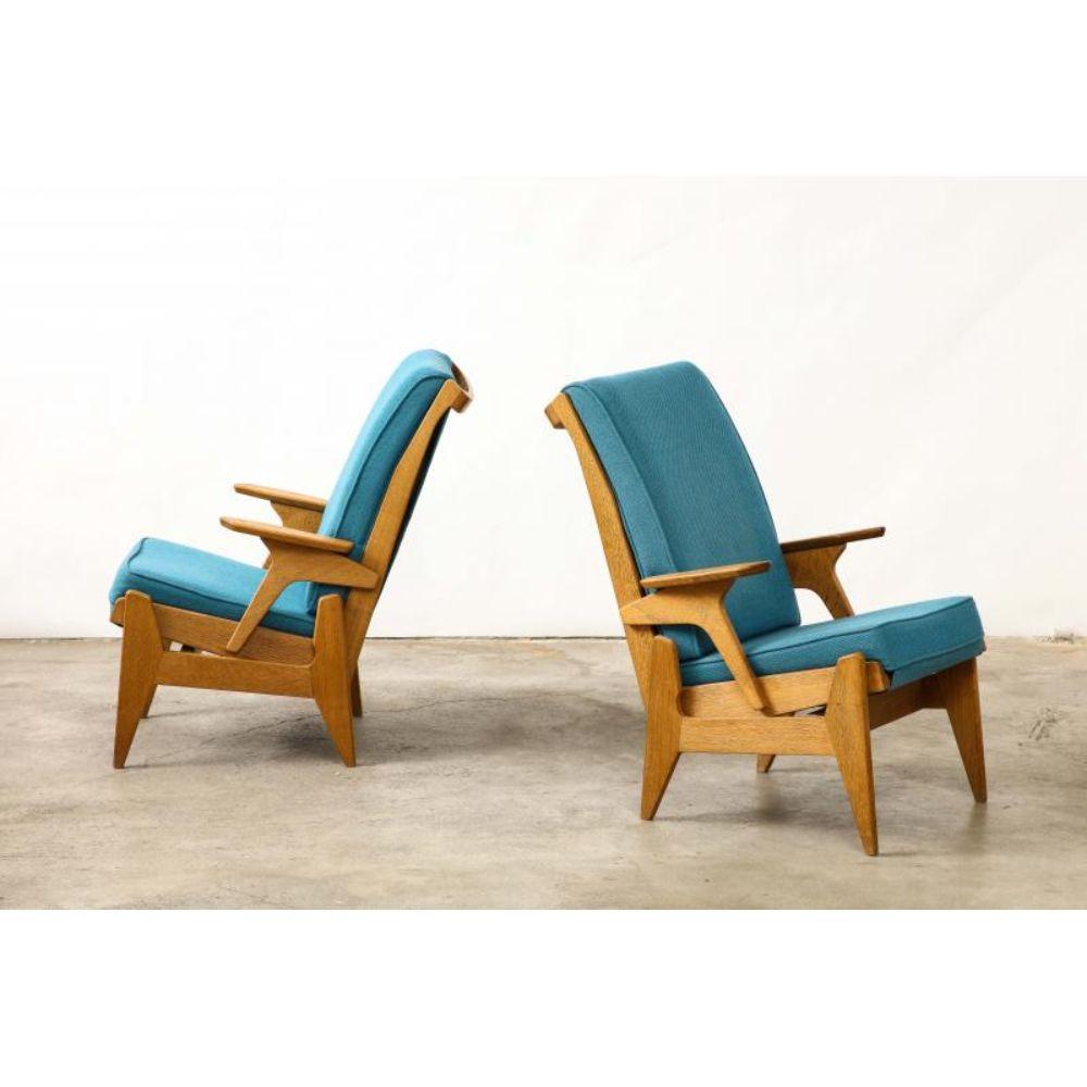 Reclining Oak Armchair/Lounge Chair by Guillerme et Chambron, circa 1950 For Sale 4