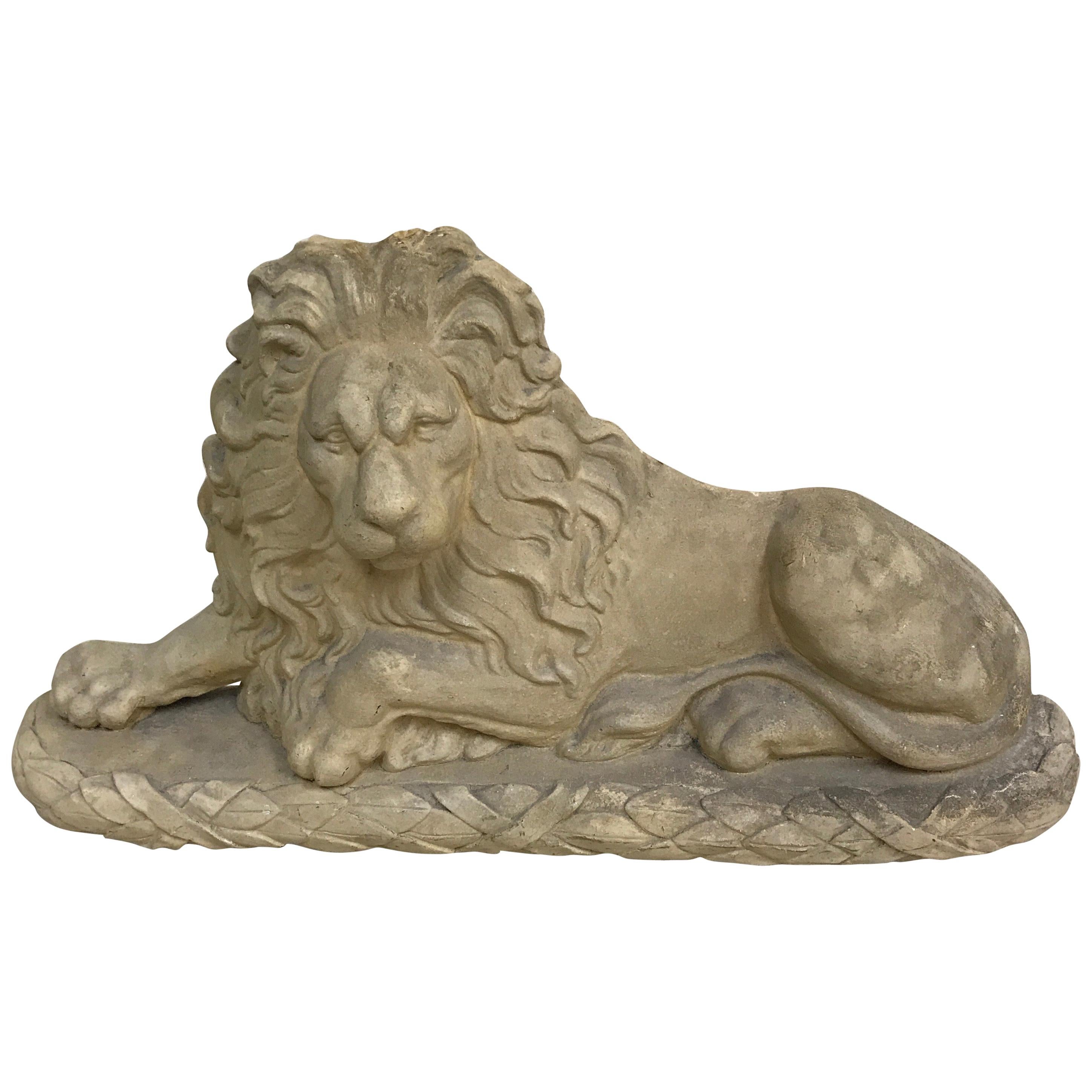 Reclining Plaster Lion Sculpture For Sale