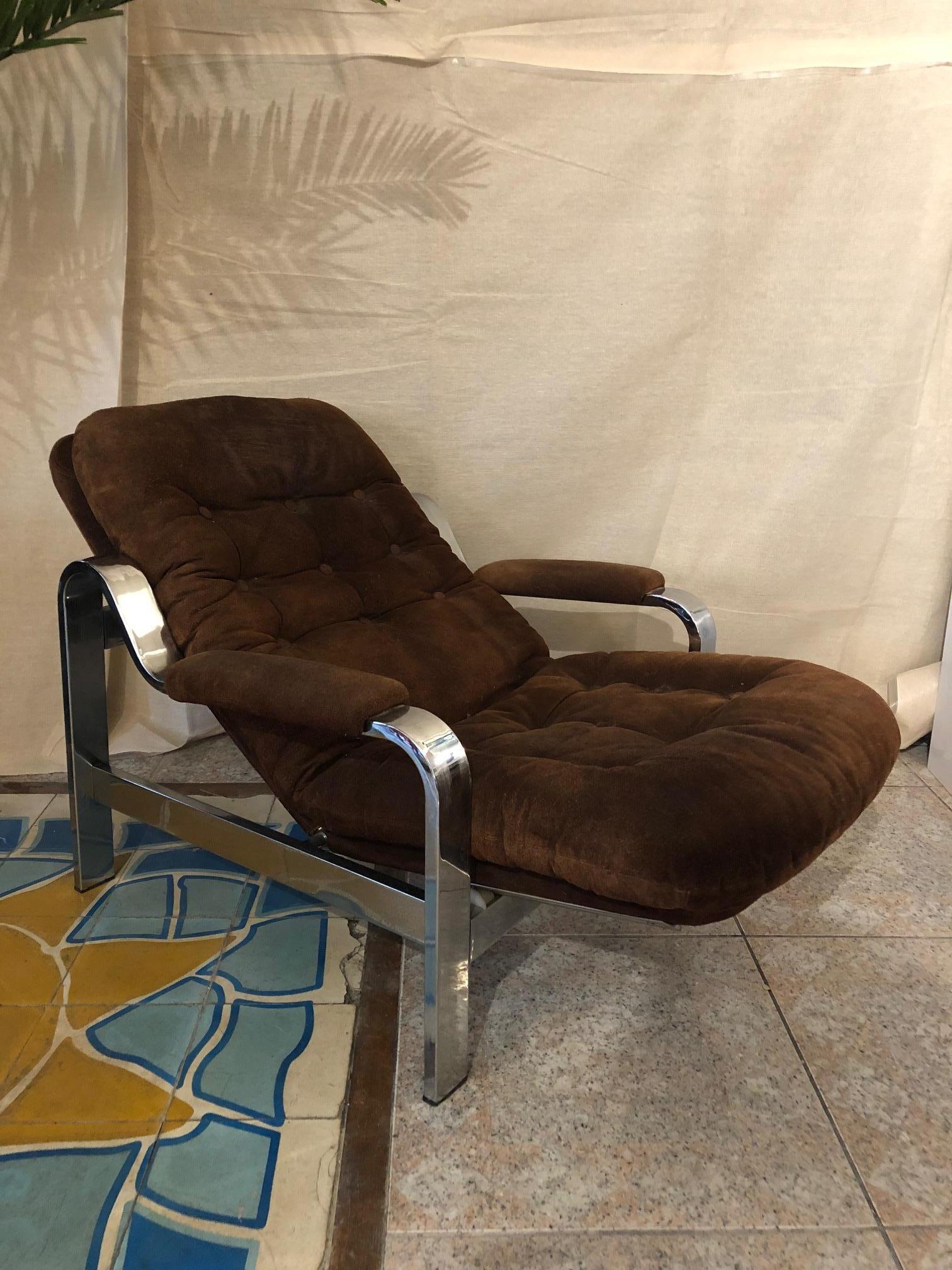 German Reclining Suede Armchair with its Matching Ottoman