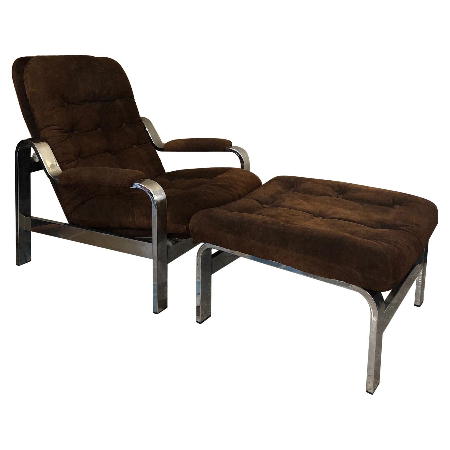 Reclining Suede Armchair with its Matching Ottoman