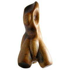 Abstract Torso Sculpture by Slim Schramm Hand Carved Walnut Reclining Figure