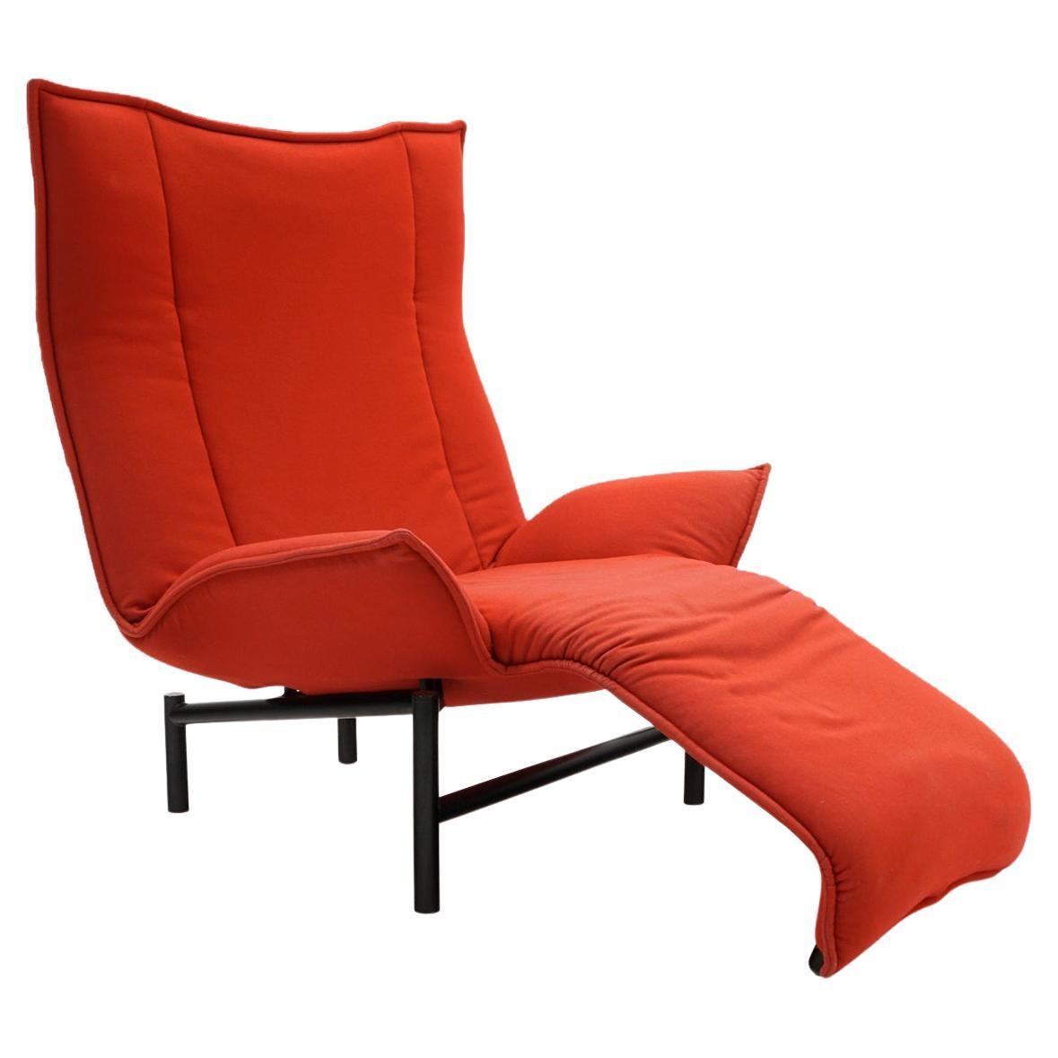 Reclining Veranda Lounge Chair by Vico Magistretti for Cassina, Red, Black Frame For Sale