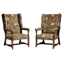 Reclining Wing Chairs in Crewel Velvet, France circa 1880