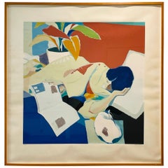 Reclining Woman with Cat Lithograph by Tadashi Asoma, 1977