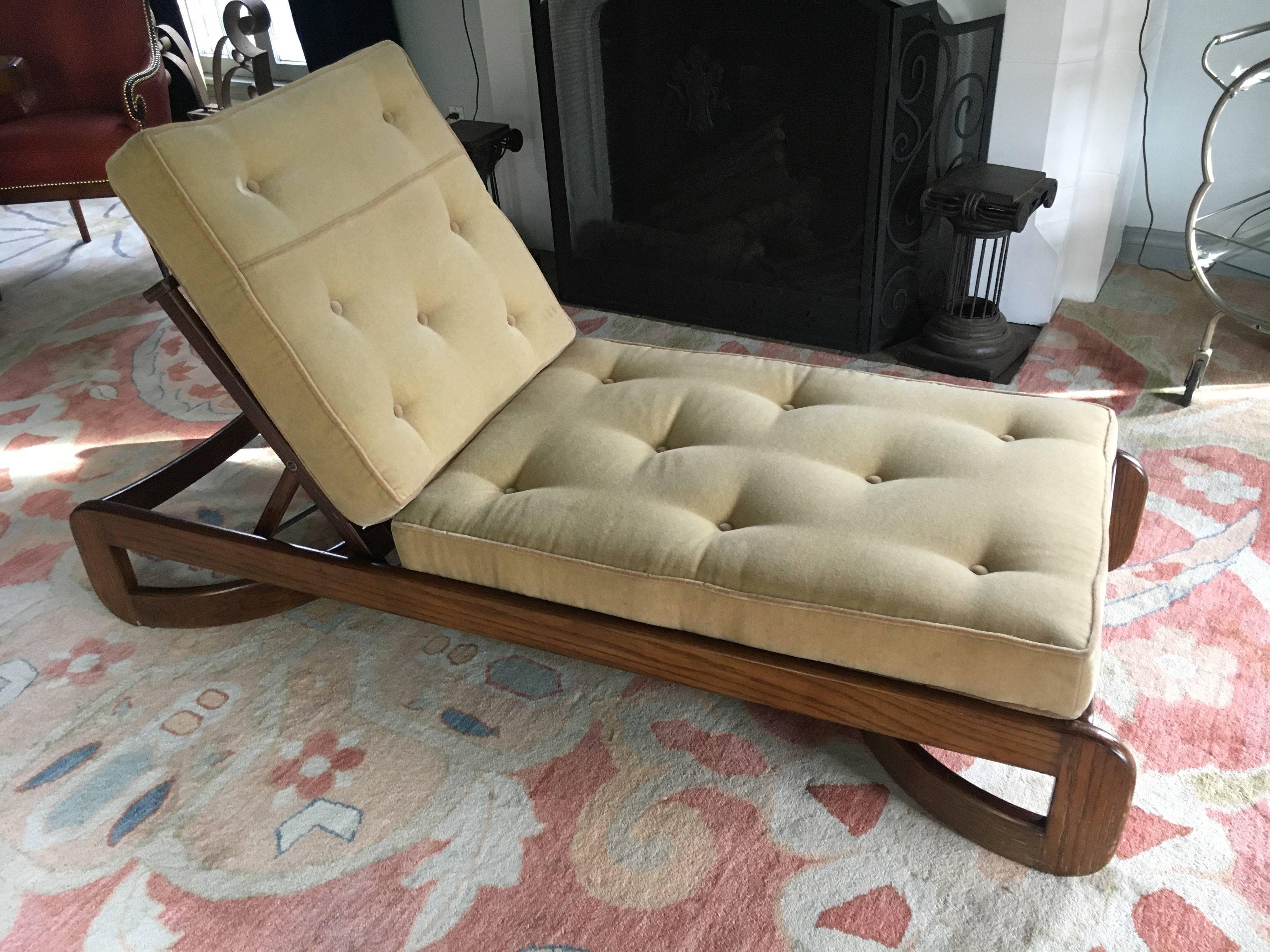 Reclining Wooden Chaise in Mohair 3