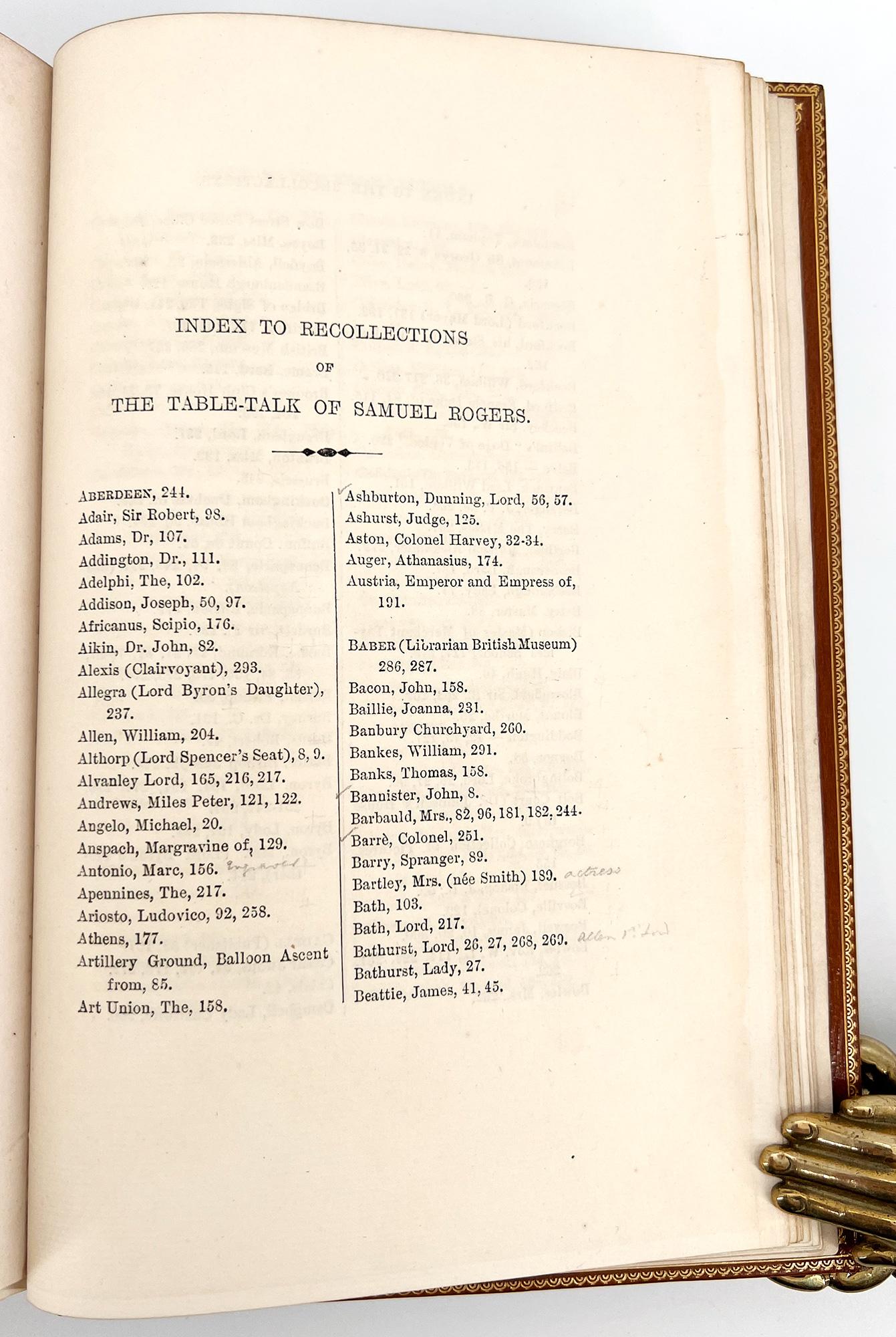 Recollections de la table Talk of Samuel Rogers à laquelle est ajoutée Porsoniana ; en vente 11