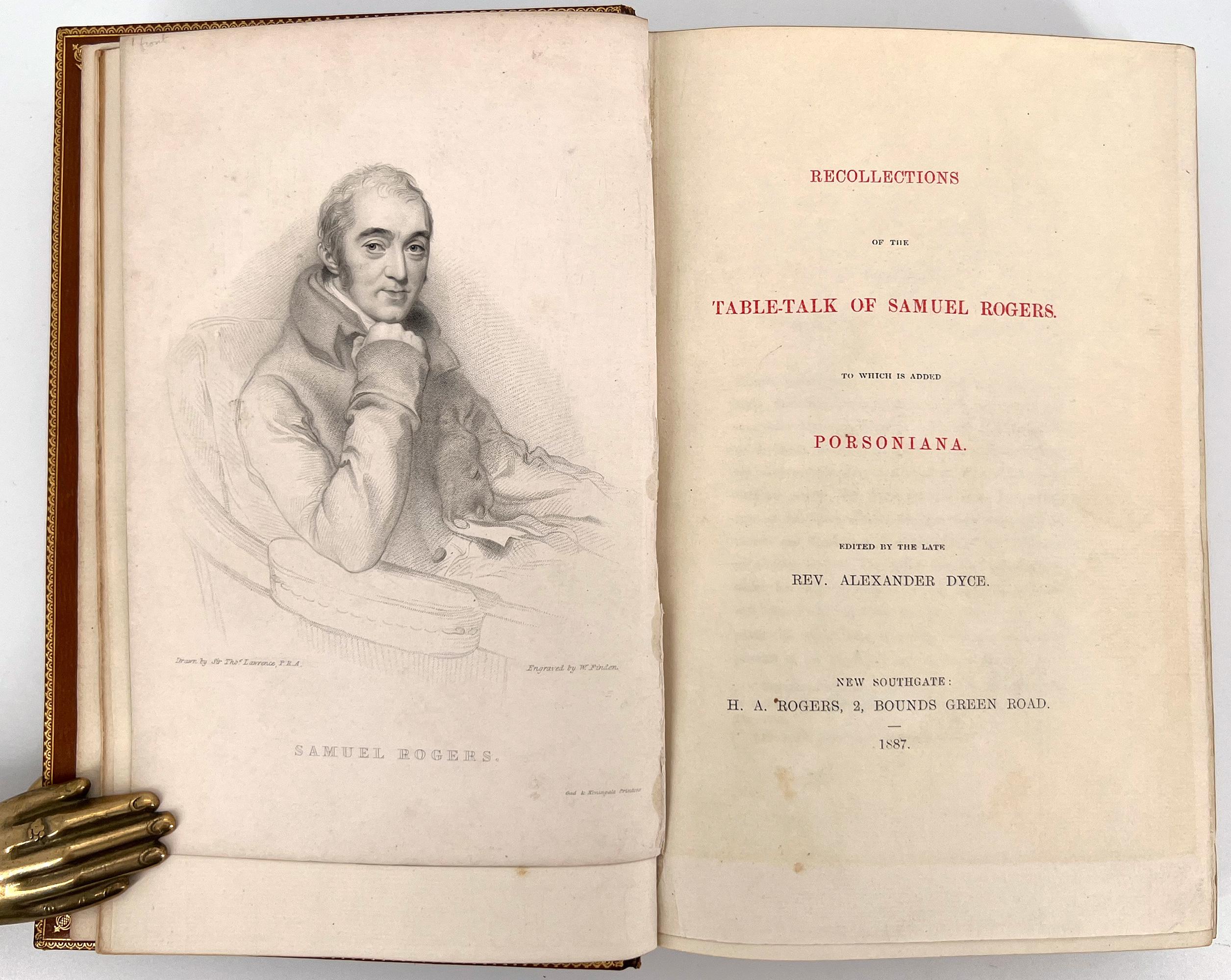Recollections de la table Talk of Samuel Rogers à laquelle est ajoutée Porsoniana ; Excellent état - En vente à Middletown, NY