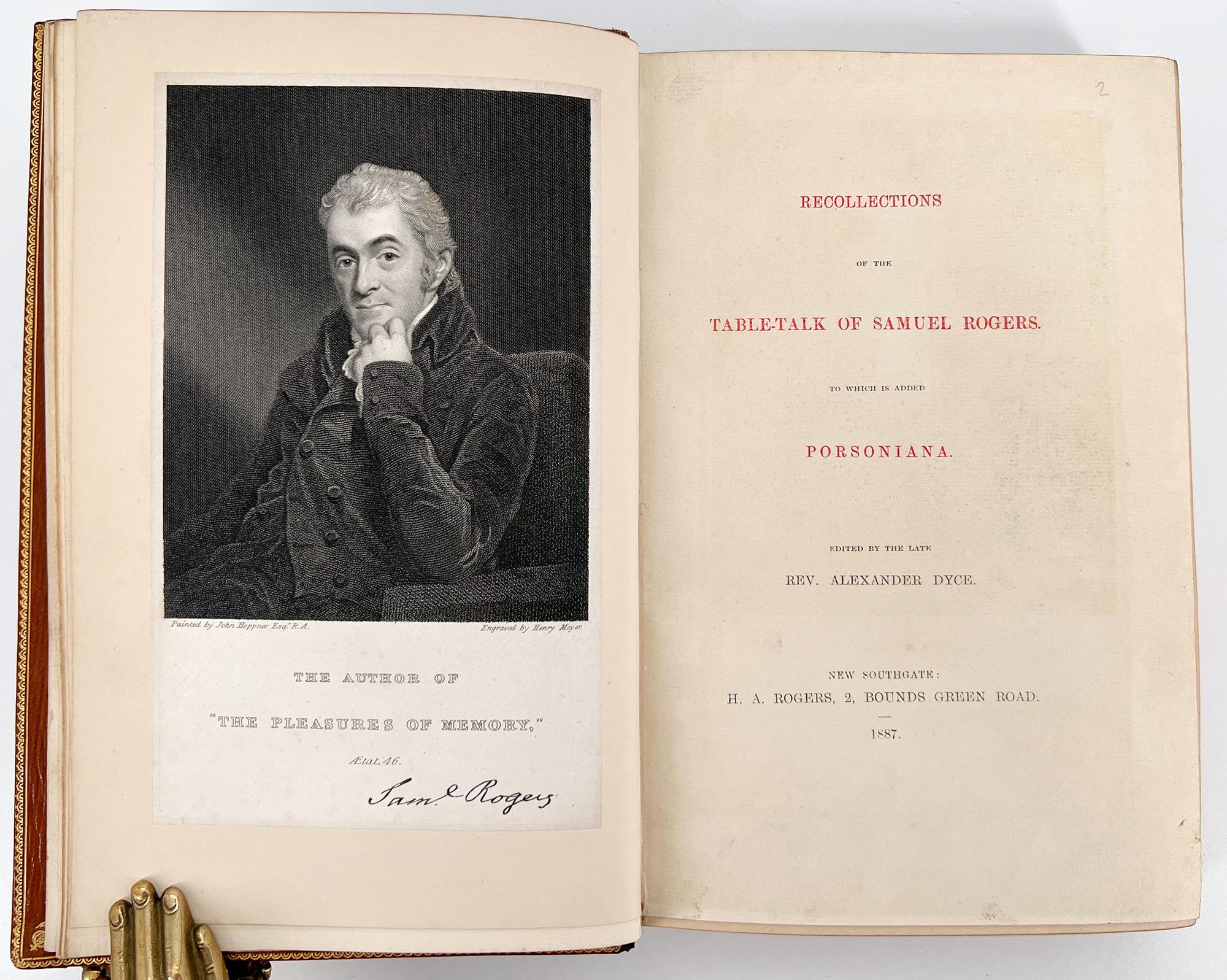 XIXe siècle Recollections de la table Talk of Samuel Rogers à laquelle est ajoutée Porsoniana ; en vente