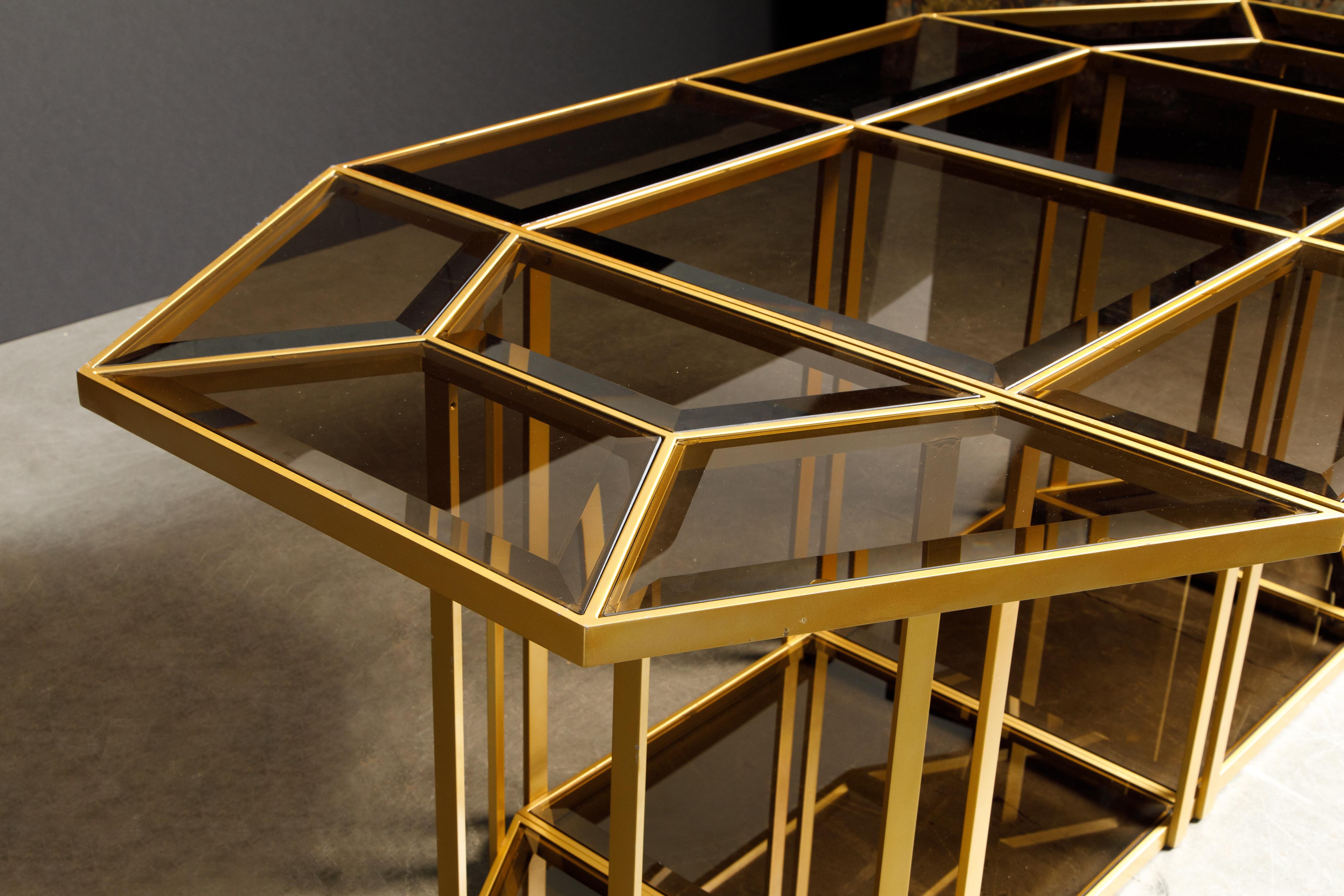 Table reconfigurable pour salle à manger, café ou centre de table en verre doré et fumé, vers 1980 en vente 3