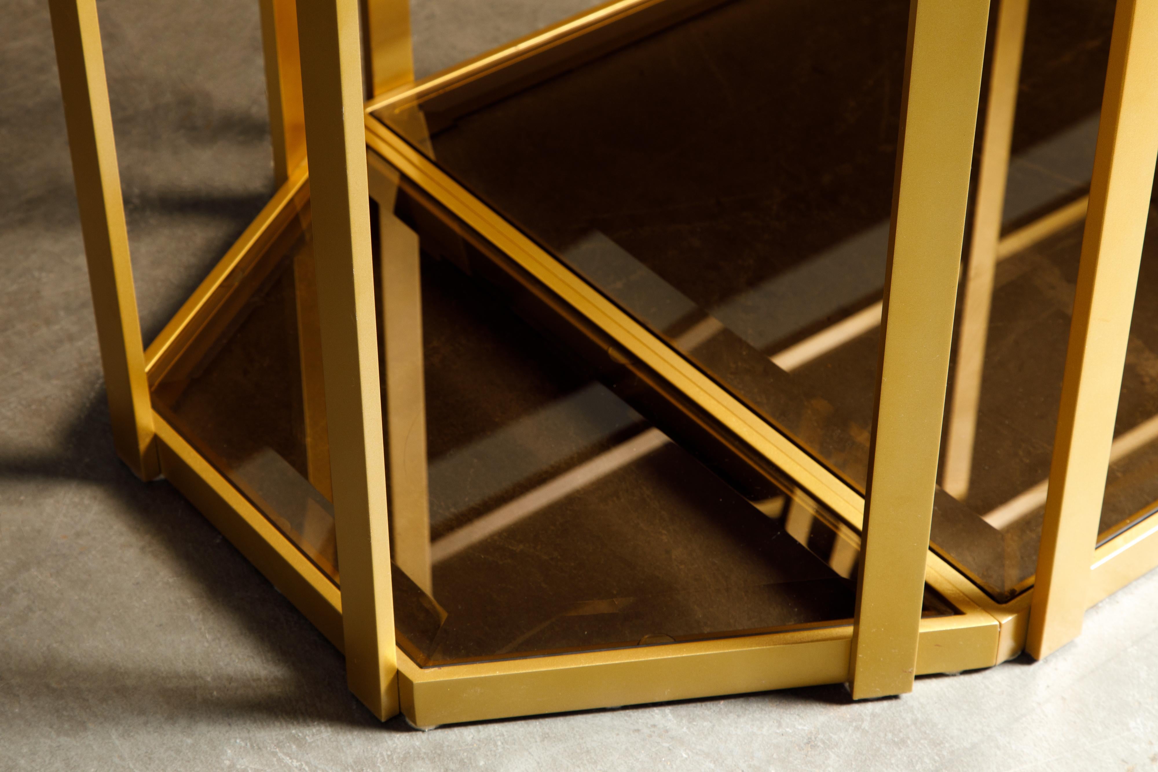 Table reconfigurable pour salle à manger, café ou centre de table en verre doré et fumé, vers 1980 en vente 4