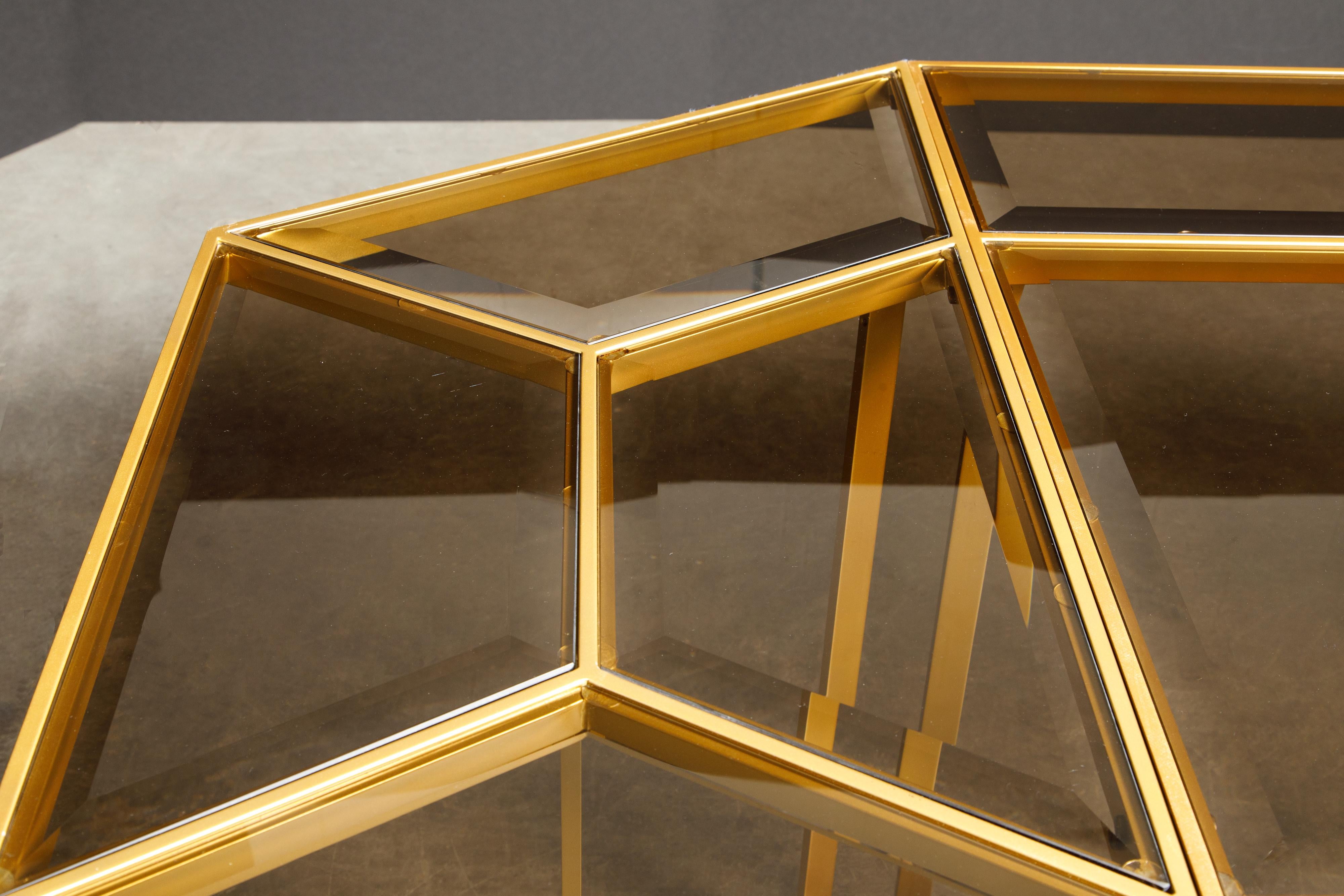 Table reconfigurable pour salle à manger, café ou centre de table en verre doré et fumé, vers 1980 en vente 5