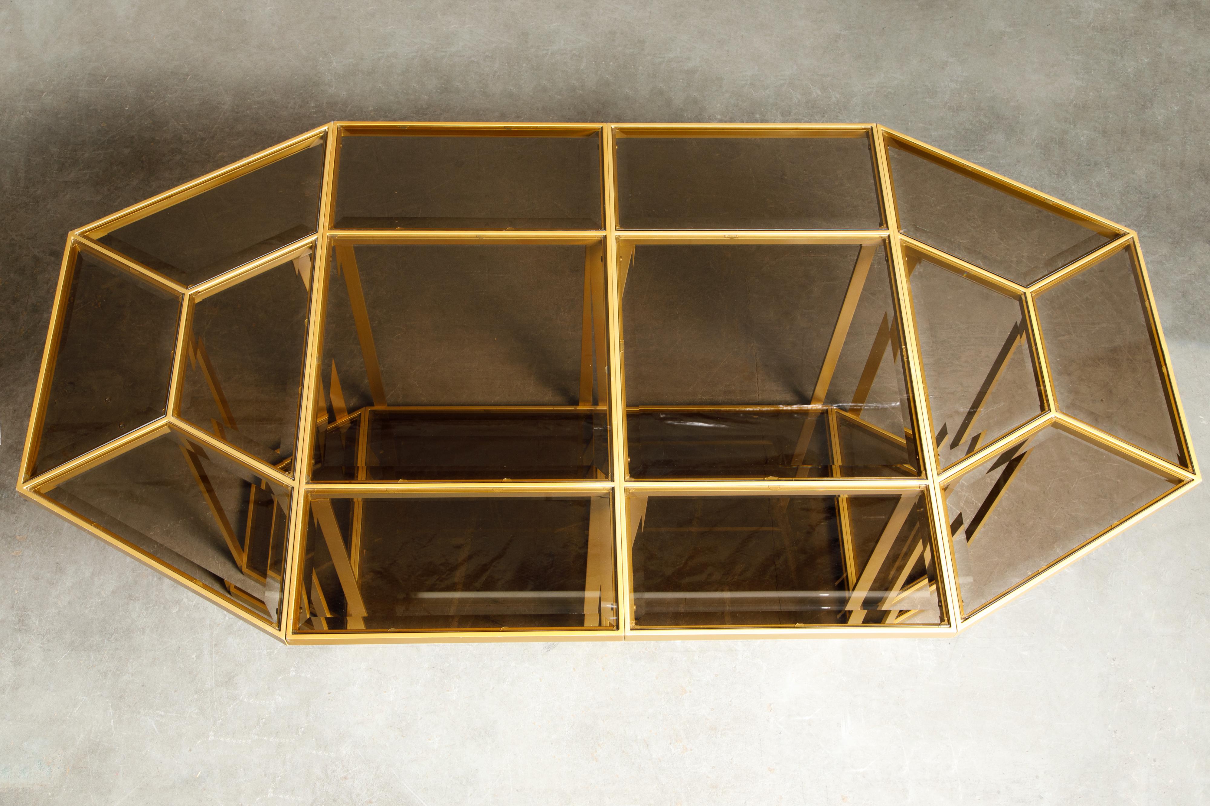 Table reconfigurable pour salle à manger, café ou centre de table en verre doré et fumé, vers 1980 en vente 6