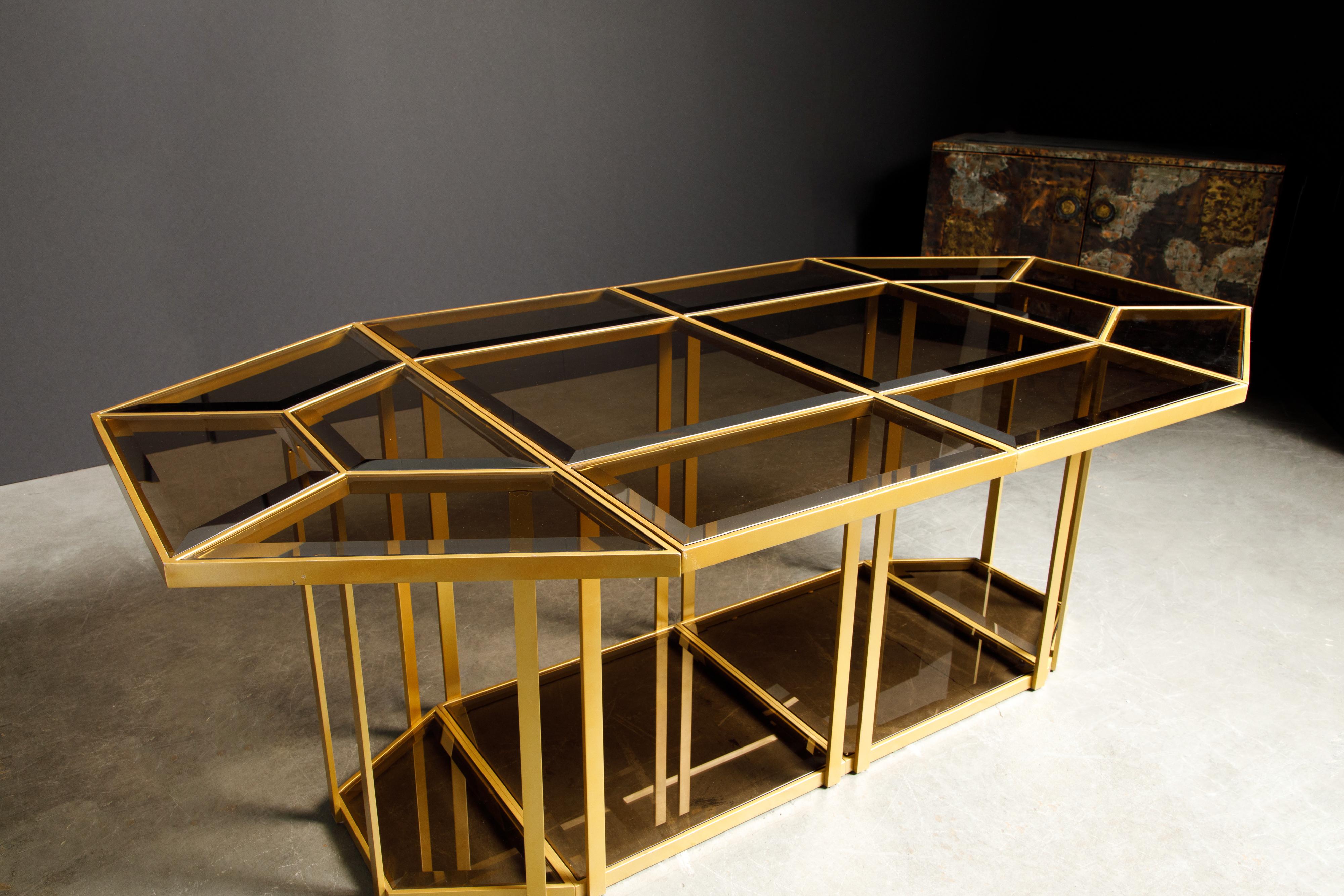 Table reconfigurable pour salle à manger, café ou centre de table en verre doré et fumé, vers 1980 en vente 8