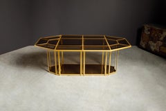 Reconfigurierbarer Ess-/Kaffee-/Mitteltisch aus vergoldetem und rauchfarbenem Glas, ca. 1980er Jahre