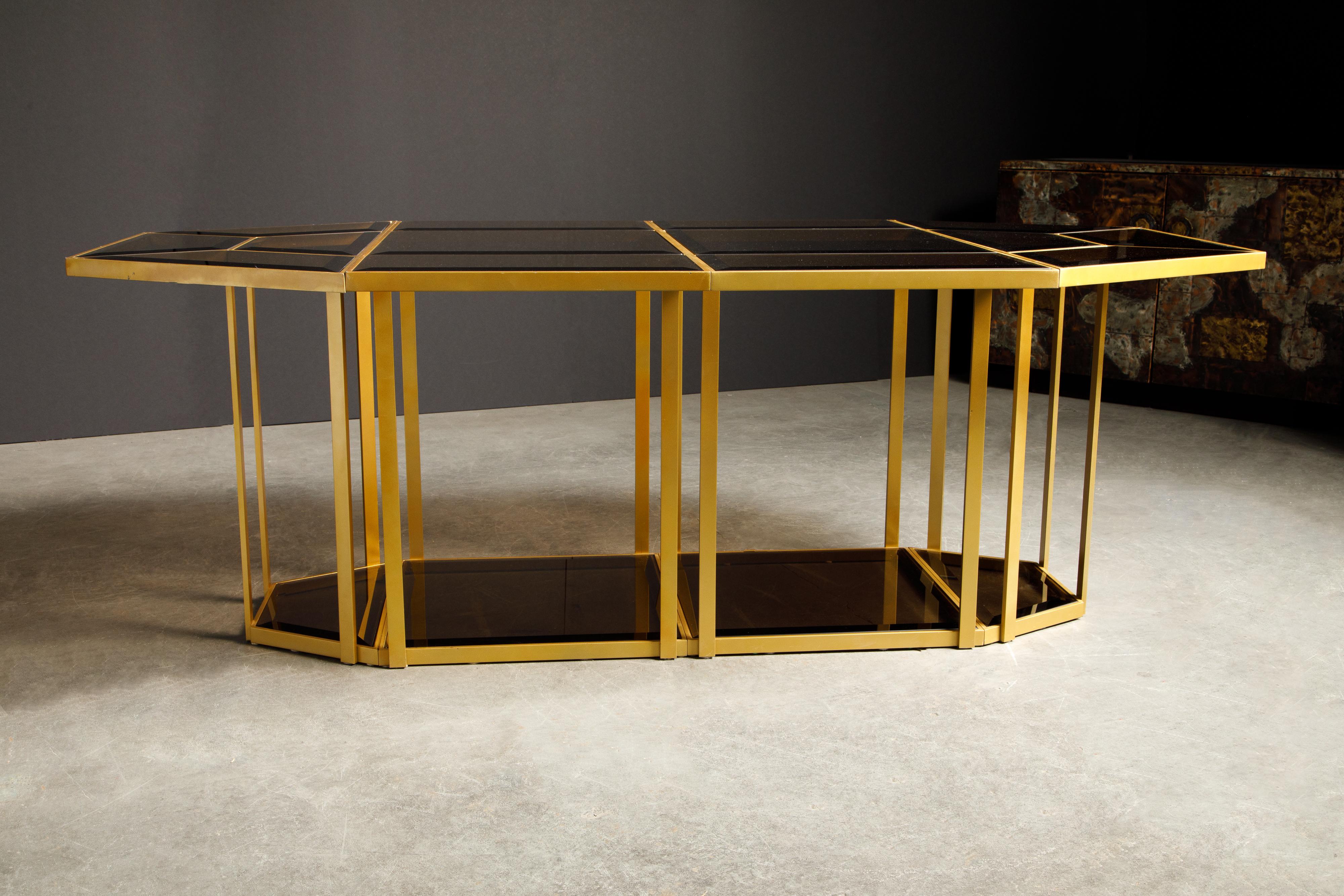 Table reconfigurable pour salle à manger, café ou centre de table en verre doré et fumé, vers 1980 en vente 1