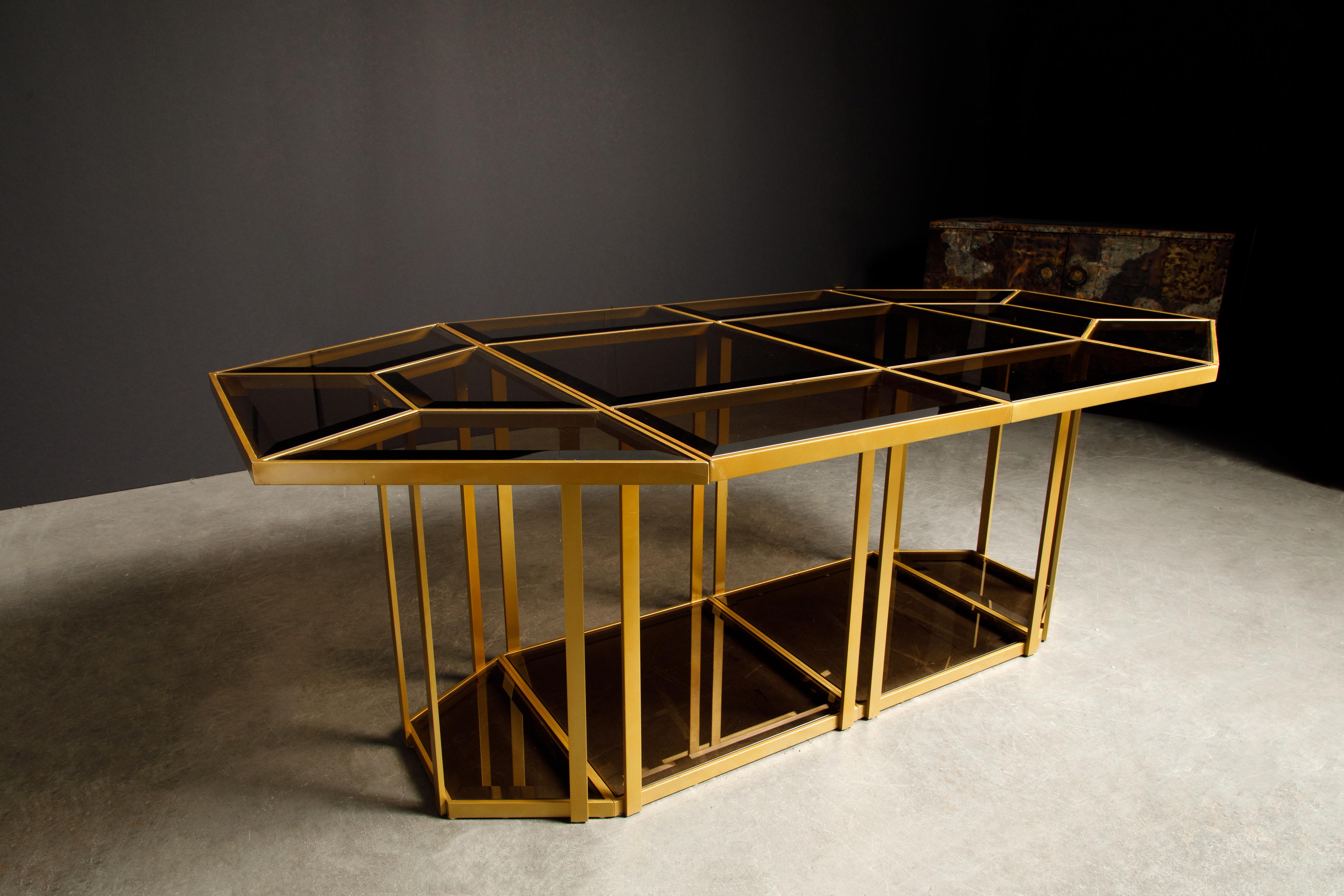 Table reconfigurable pour salle à manger, café ou centre de table en verre doré et fumé, vers 1980 en vente 2