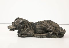 Reconstituted Black Stone Dog Garden Ornament, England 20th Century