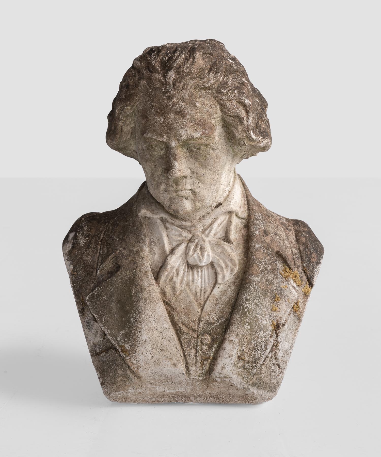 English Reconstituted Stone Bust of Beethoven, circa 1960
